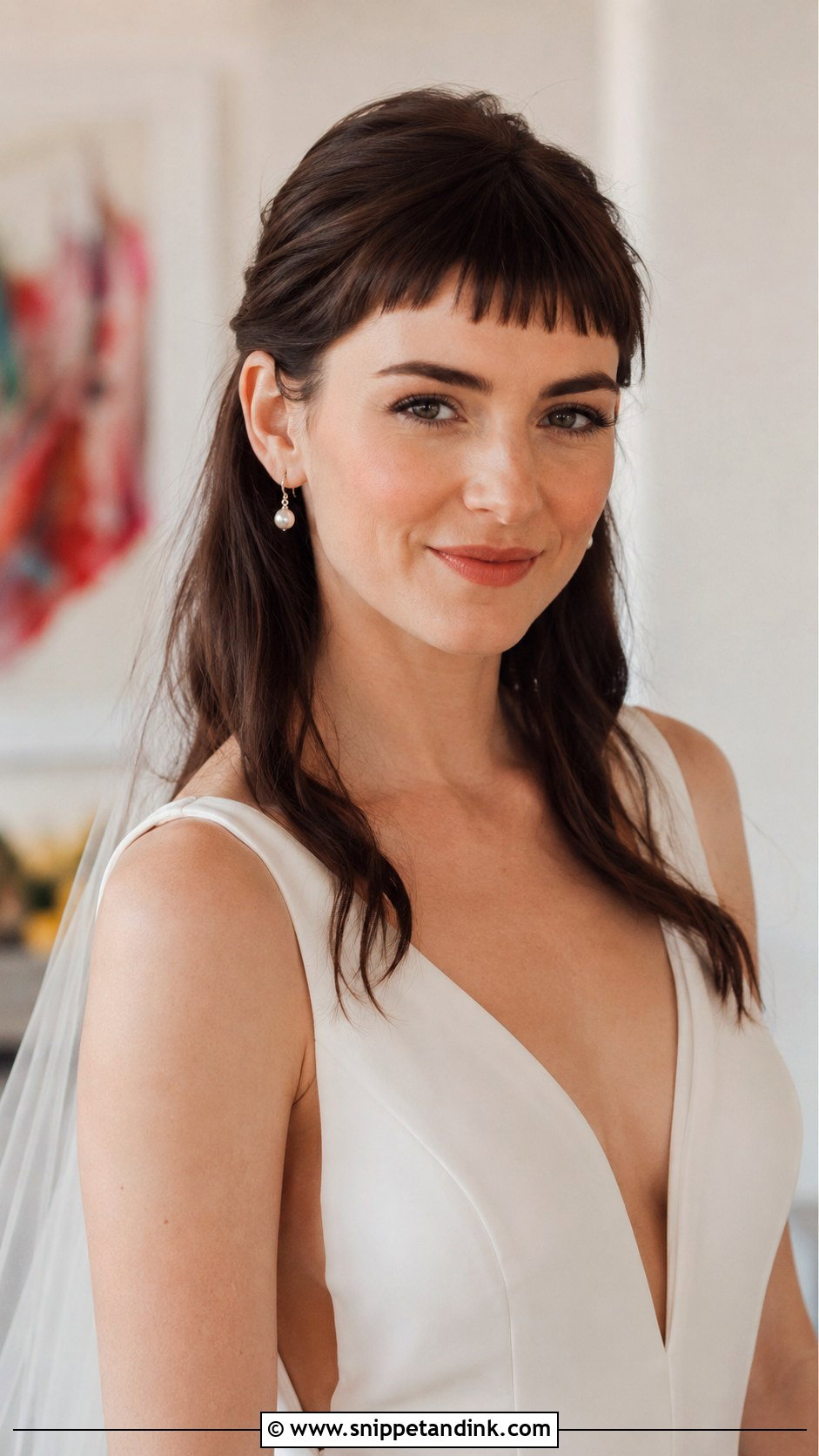 Half Up Half Down with Baby Bangs - Snippet and Ink - 20 Half-Up Half-Down Wedding Hair with Bangs