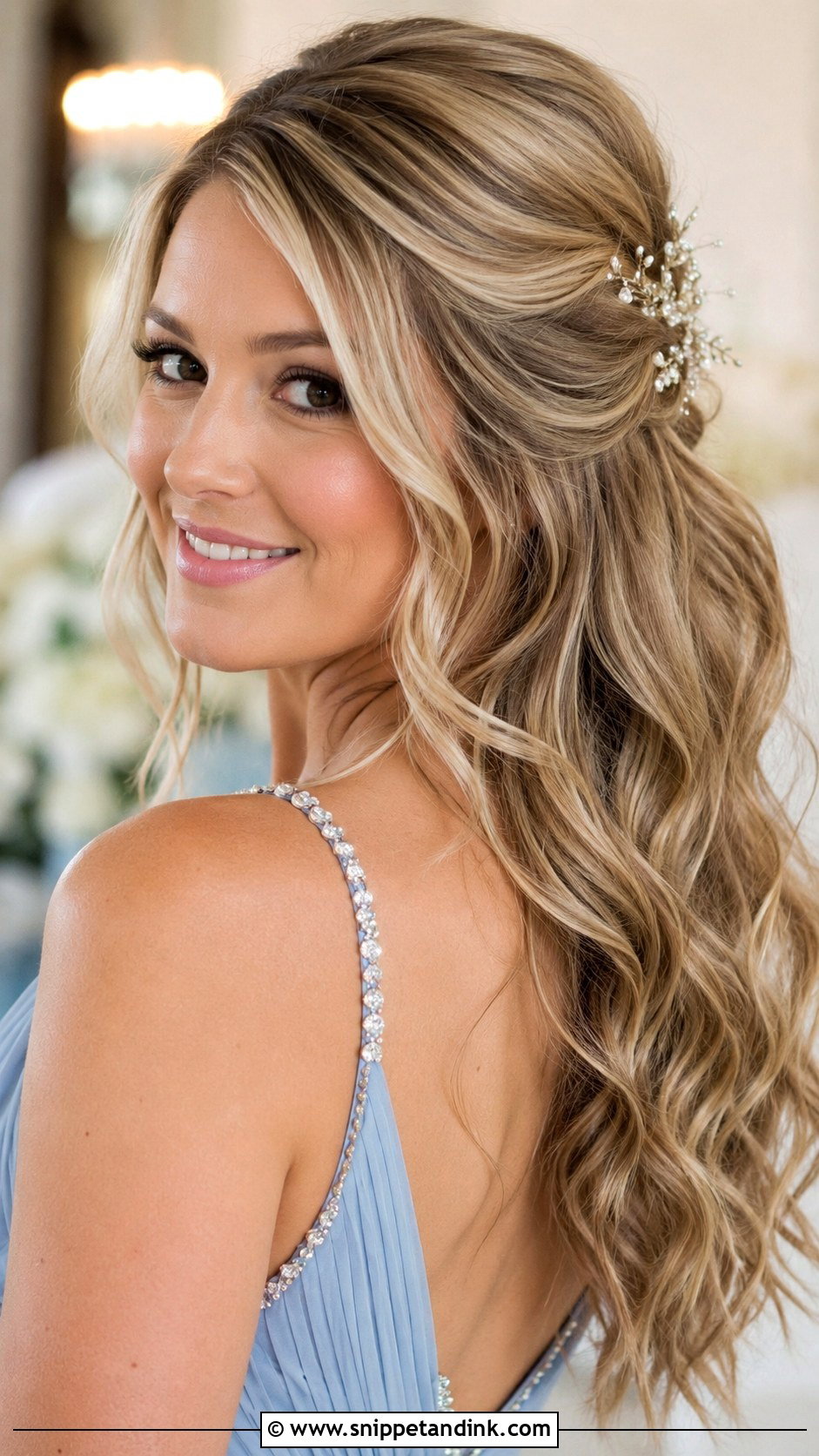 Half Up Half Down with Curls - Snippet and Ink - 20 Long Black Tie Hairstyles
