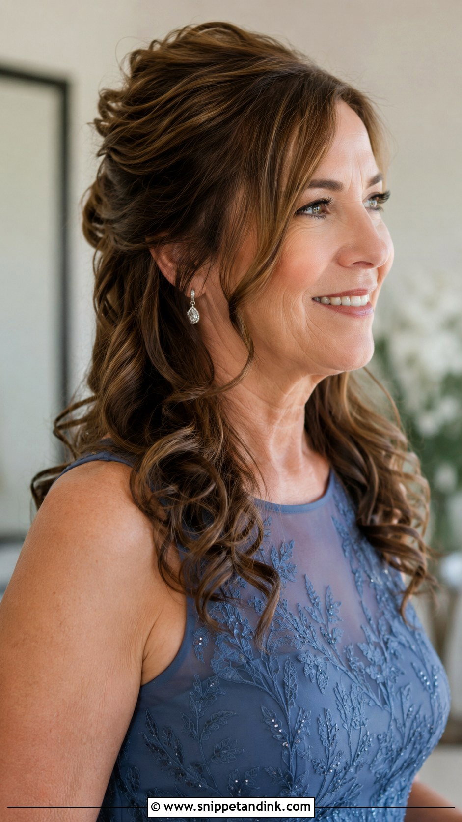 Half Up Half Down with Curls - Snippet and Ink - 25 Mother of the Groom Hairstyles Over 50