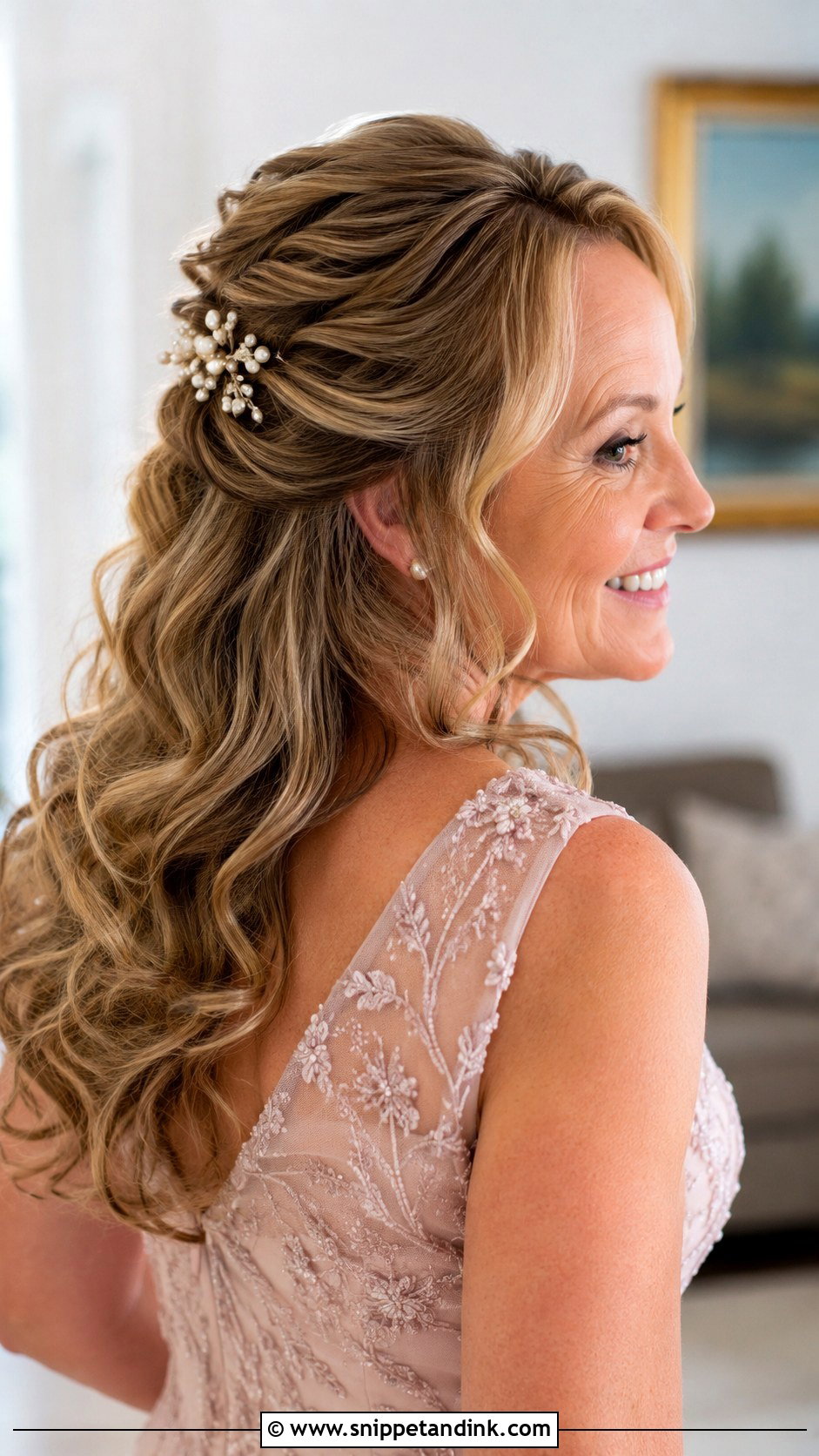 Half Up Half Down with Curls - Snippet and Ink - 30 Mother of the Bride Hair Down Ideas