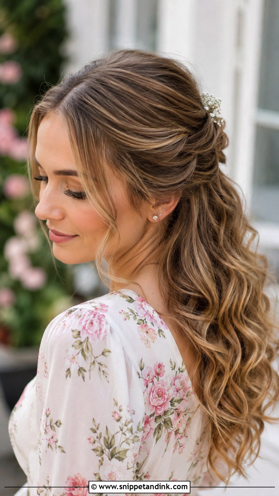 Half Up Half Down with Curls - Snippet and Ink - 30 Wedding Guest Hairstyle Ideas