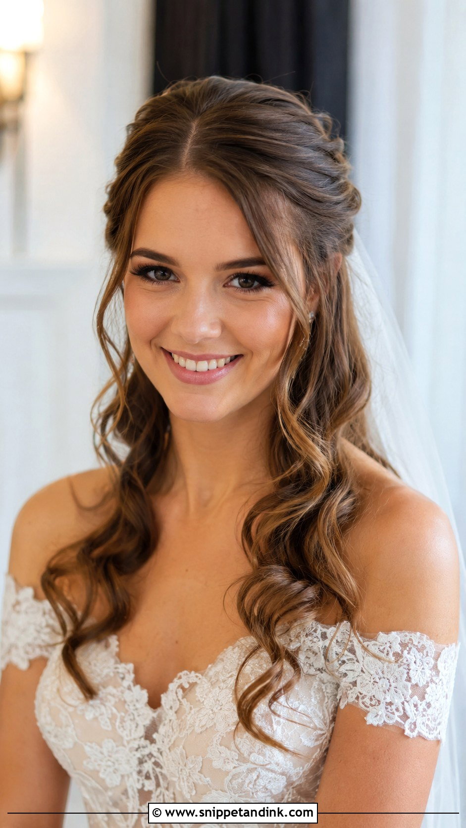 Half Up Half Down with Curls - Snippet and Ink - 35 Bridal Hair Down Ideas