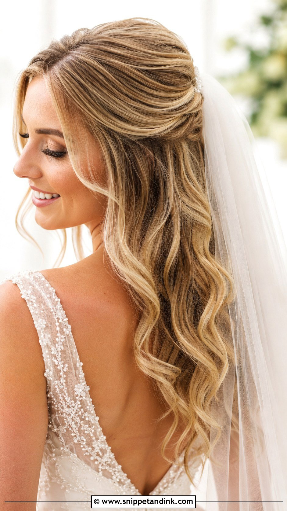 Half Up Half Down with Curls - Snippet and Ink - 20 Best Wedding Hairstyles for Long Hair