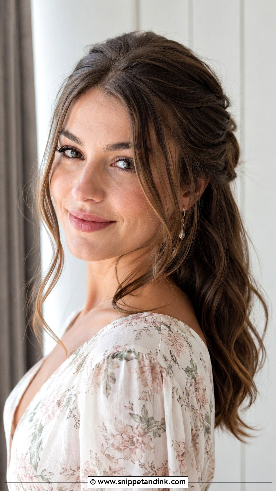 Half Up Half Down with Face Framing Strands - Snippet and Ink - 20 Easy Half-Up Half-Down Hair Wedding Guest Hairstyle Ideas