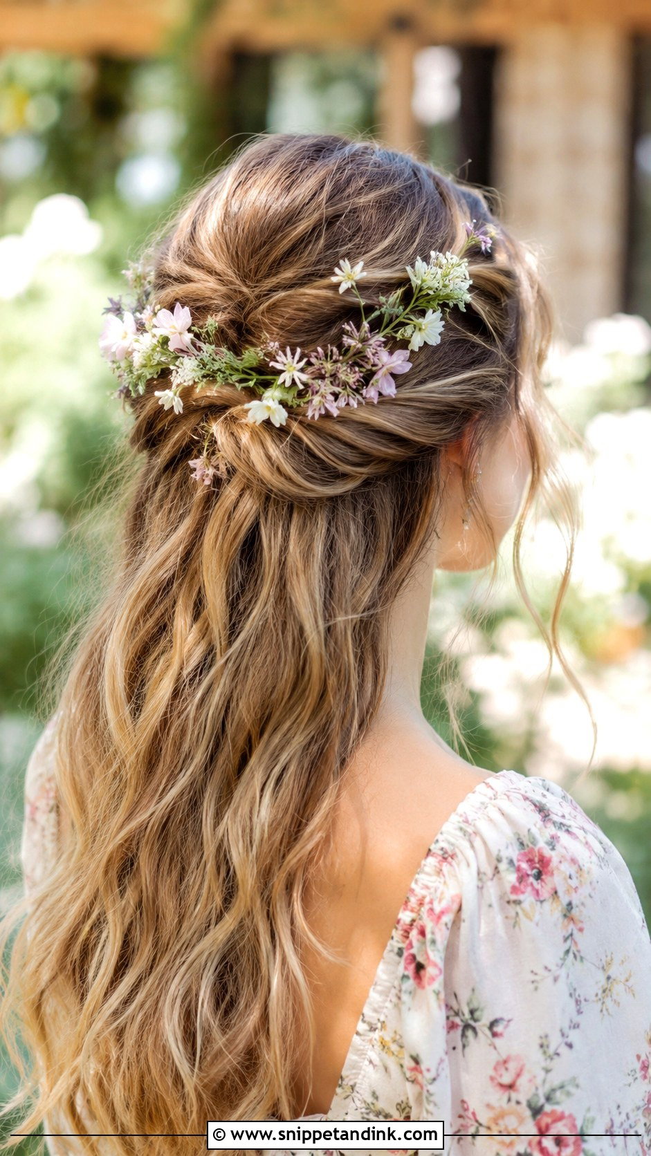 Half Up Half Down with Flowers - Snippet and Ink - 20 Easy Half-Up Half-Down Hair Wedding Guest Hairstyle Ideas