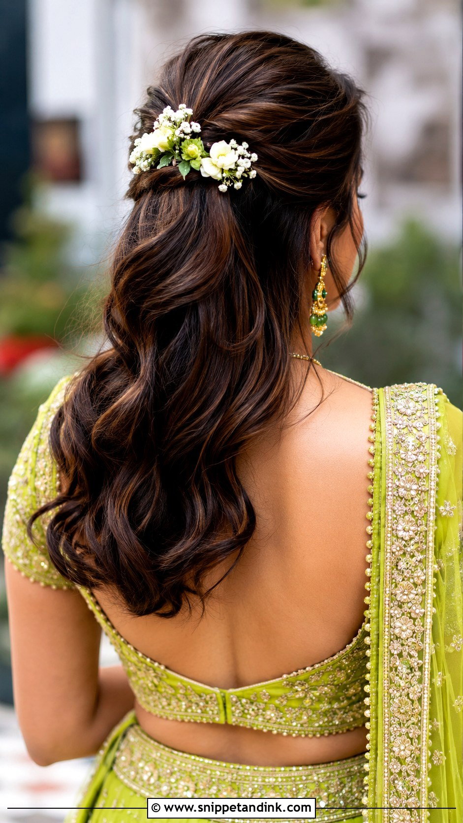 Half Up Half Down with Flowers - Snippet and Ink - 30 Mehndi Hairstyles for Bride