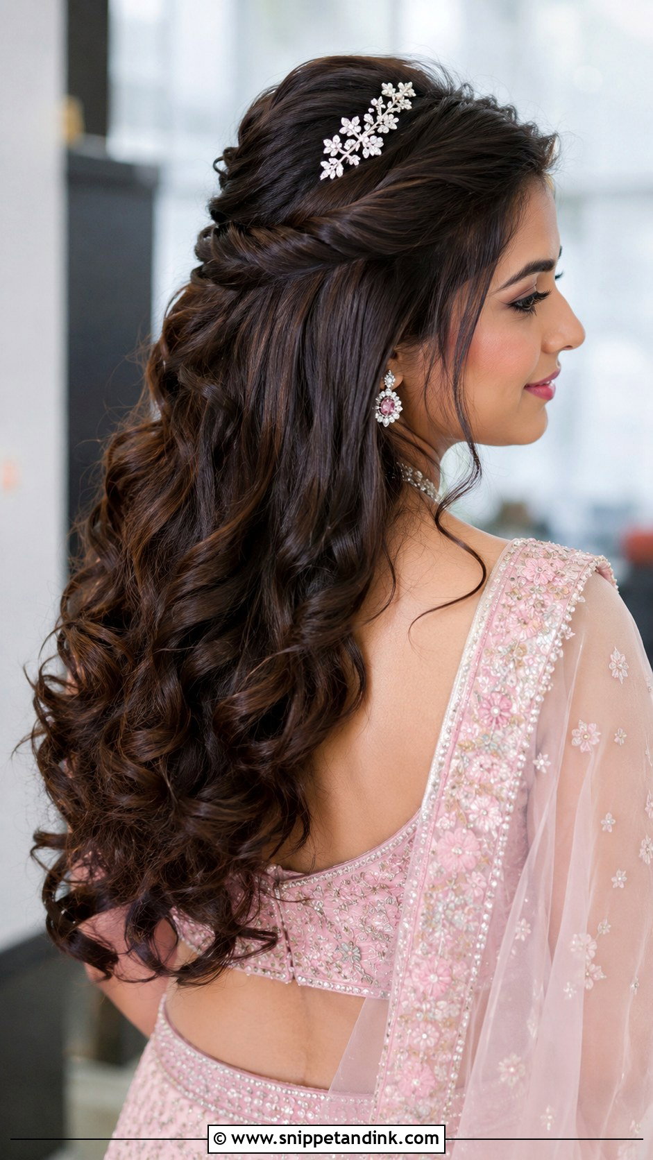 Half Up Half Down with Hair Accessory - Snippet and Ink - 25 Short Hair Hairstyles for Wedding Indian