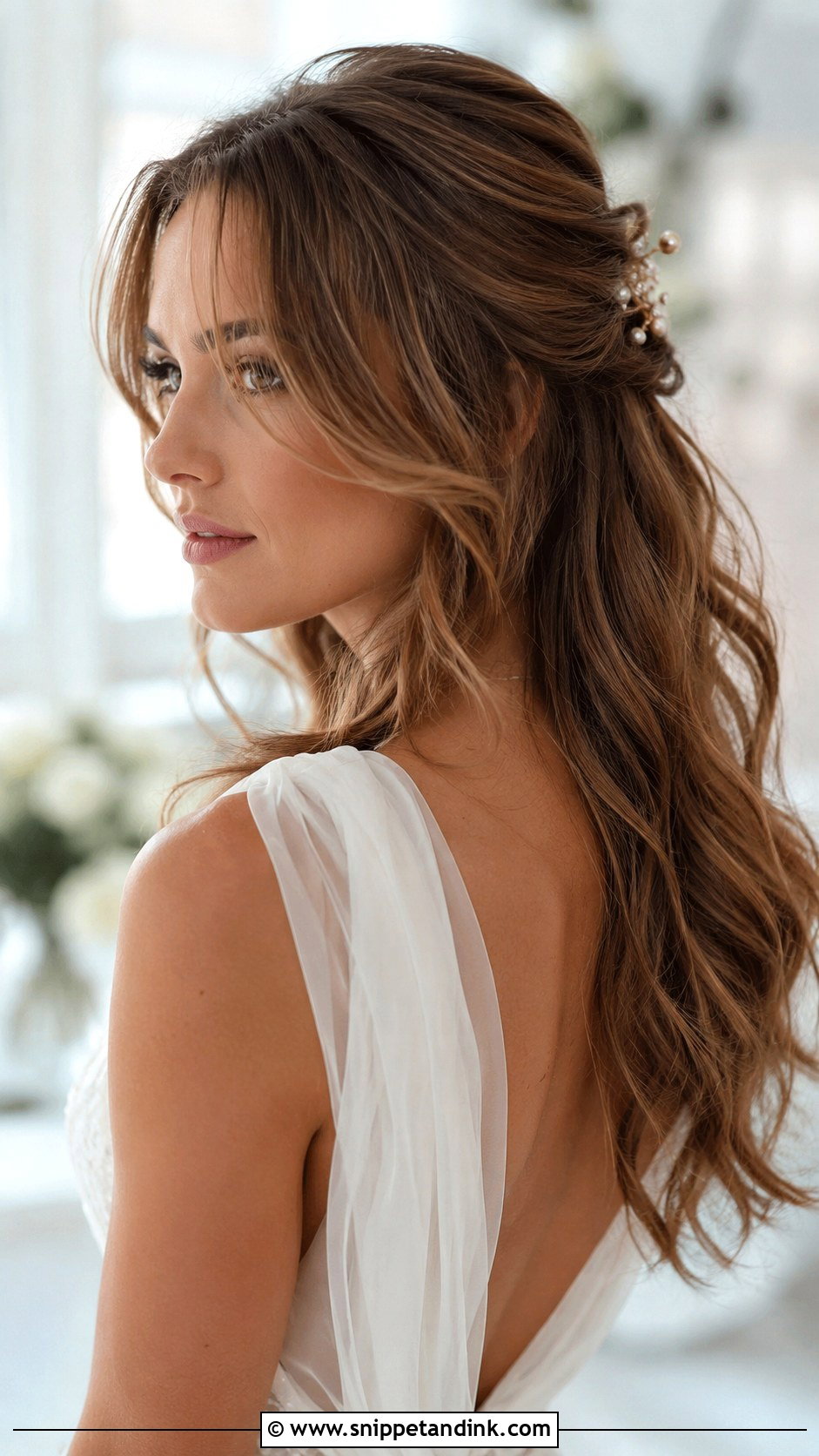 Half Up Half Down with Long Bangs - Snippet and Ink - 20 Half-Up Half-Down Wedding Hair with Bangs
