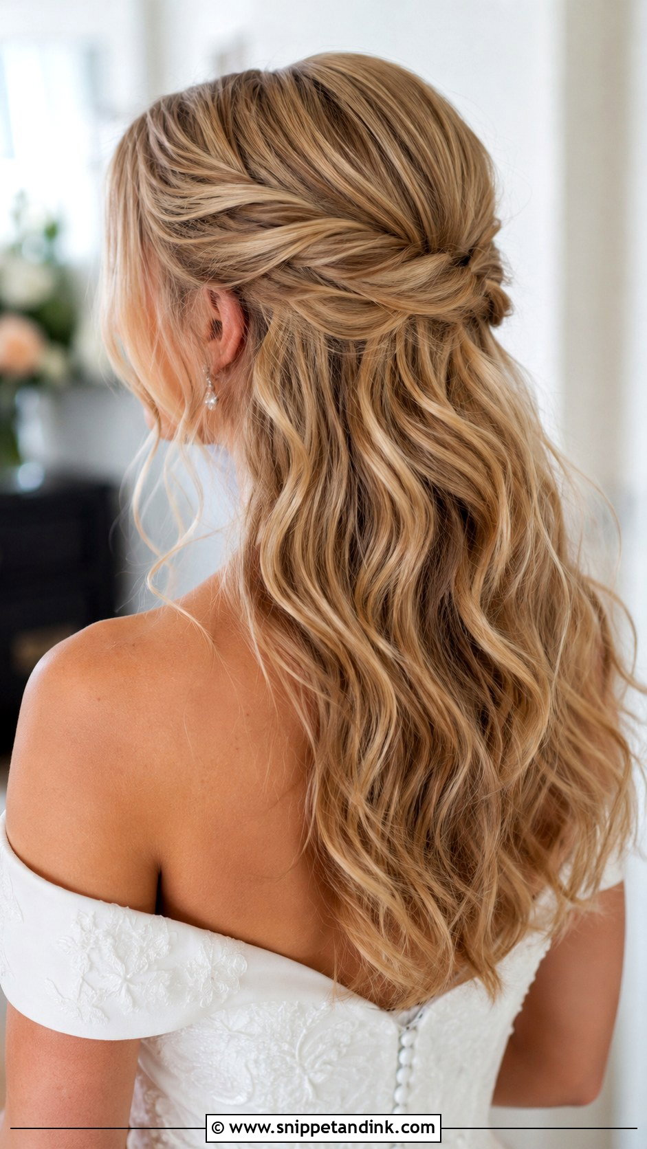 Half Up Half Down with Loose Curls - Snippet and Ink - 30 Hair Styles for Long Hair for Weddings