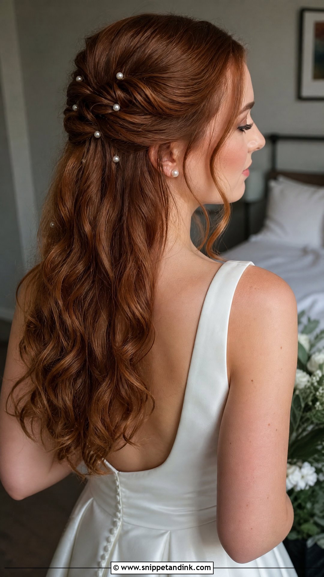 Half Up Half Down with Pearl Accents - Snippet and Ink - 20 Pearls in Hair Wedding Ideas