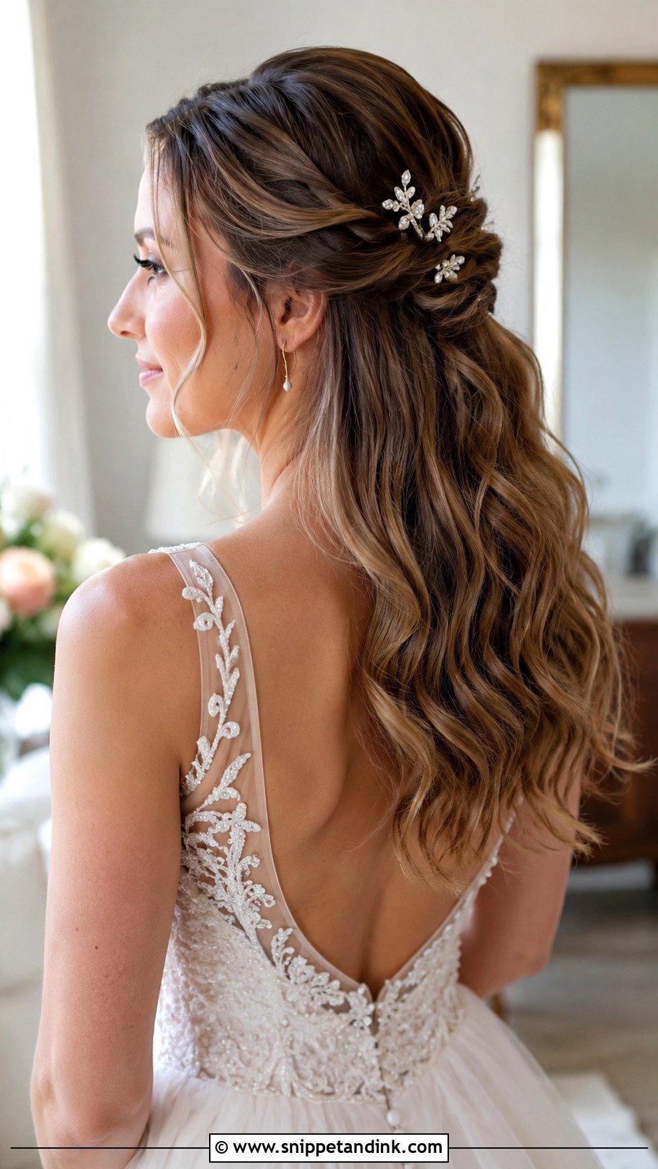Half Up Half Down with Pins - Snippet and Ink - 30 Wedding Hair Up Ideas