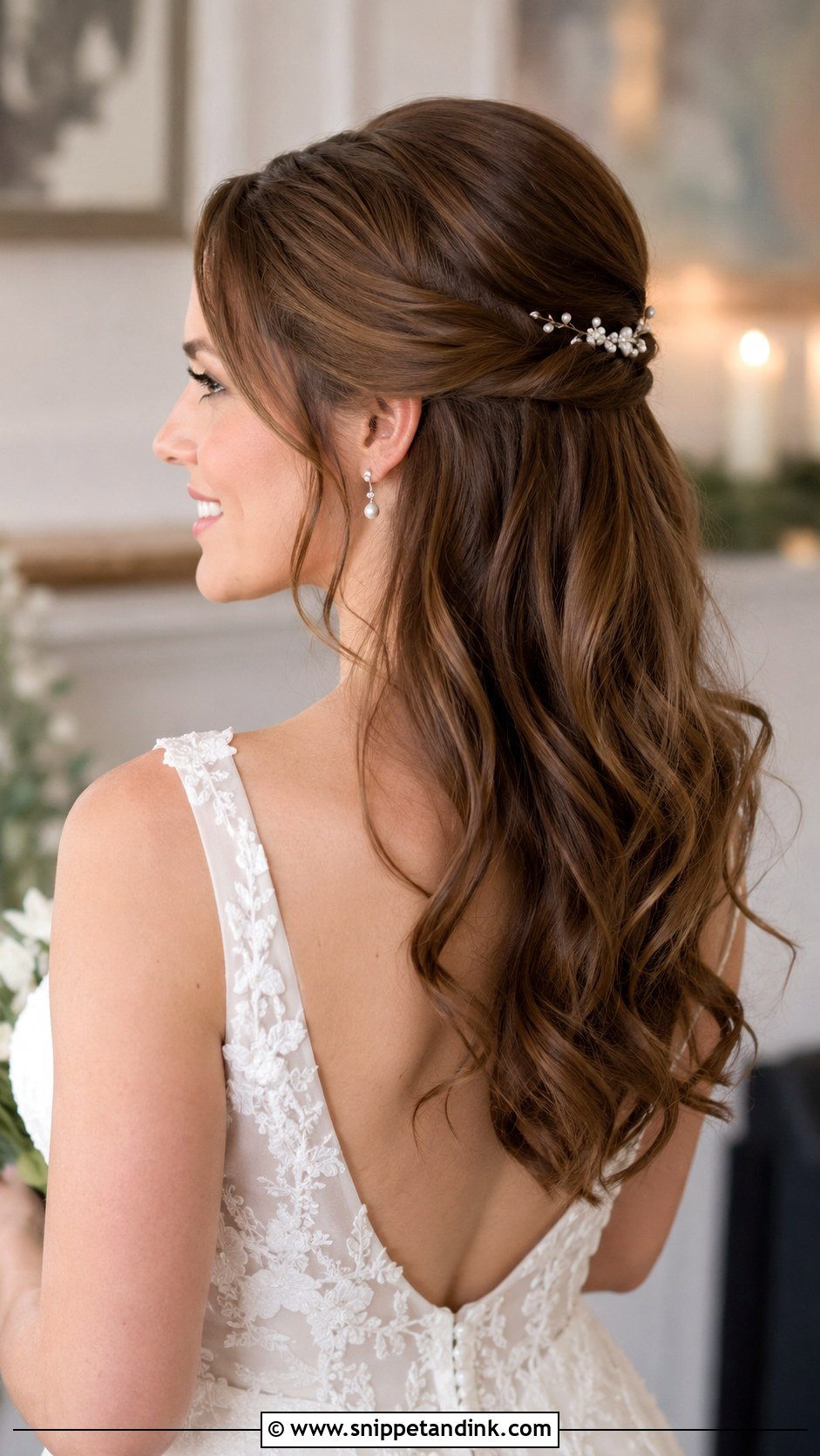 Half Up Half Down with Soft Bump and Twists - Snippet and Ink - 25 Medium Length Half-Up Half-Down Wedding Hairstyles