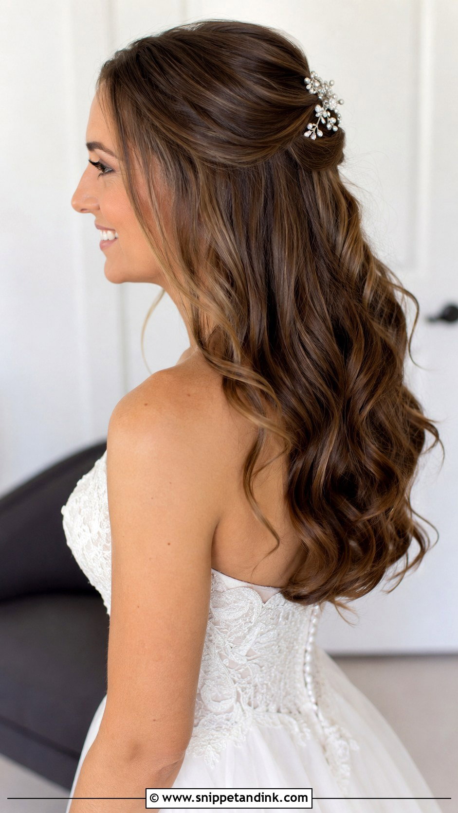 Half Up Half Down with Soft Curls - Snippet and Ink - 25 Bride Hairstyles Down
