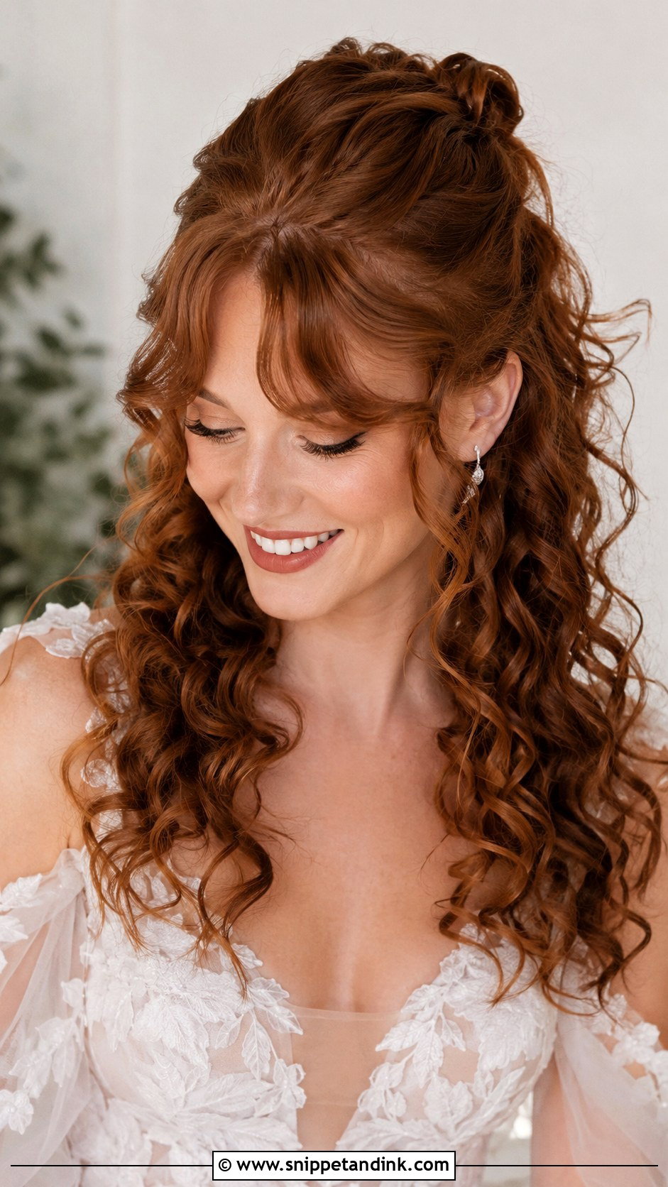 Half Up Half Down with Soft Curls and Bangs - Snippet and Ink - 20 Half-Up Half-Down Wedding Hair with Bangs