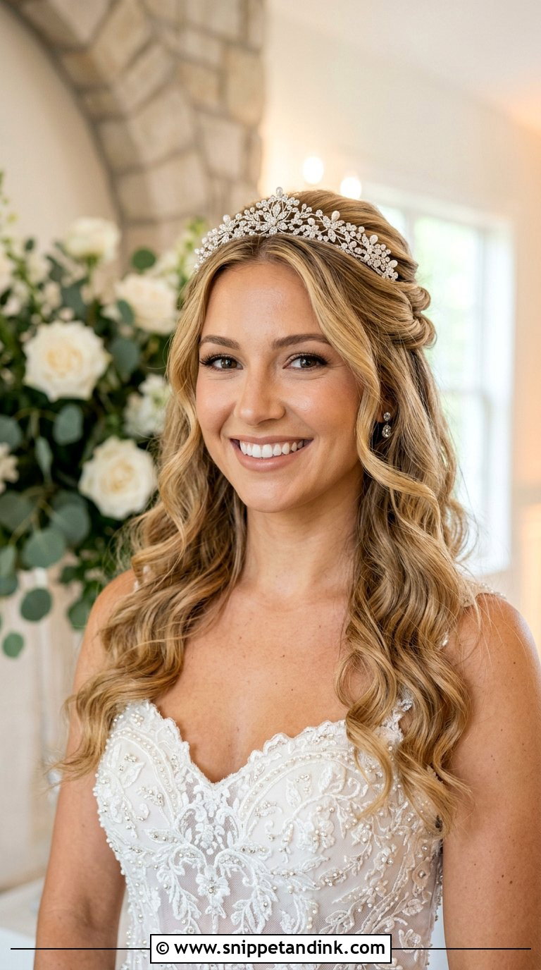 Half Up Half Down with Tiara - Snippet and Ink - 20 Bridal Hair with Crown Ideas