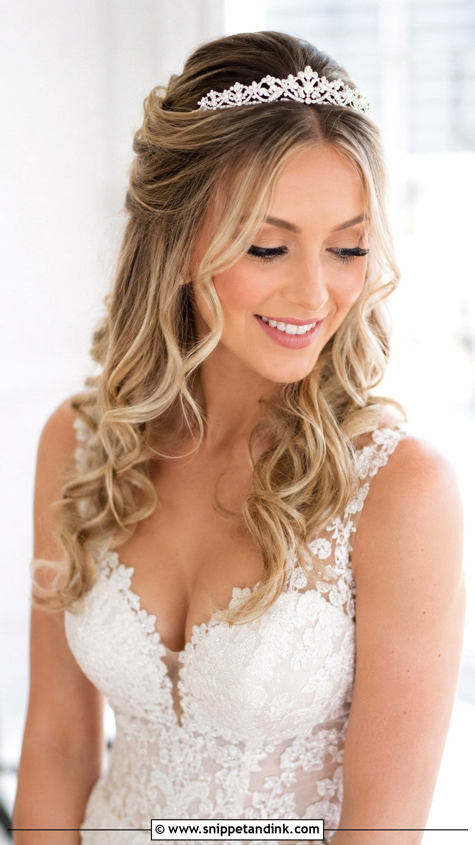 Half Up Half Down with Tiara - Snippet and Ink - 20 Bride Hairstyles with Tiara
