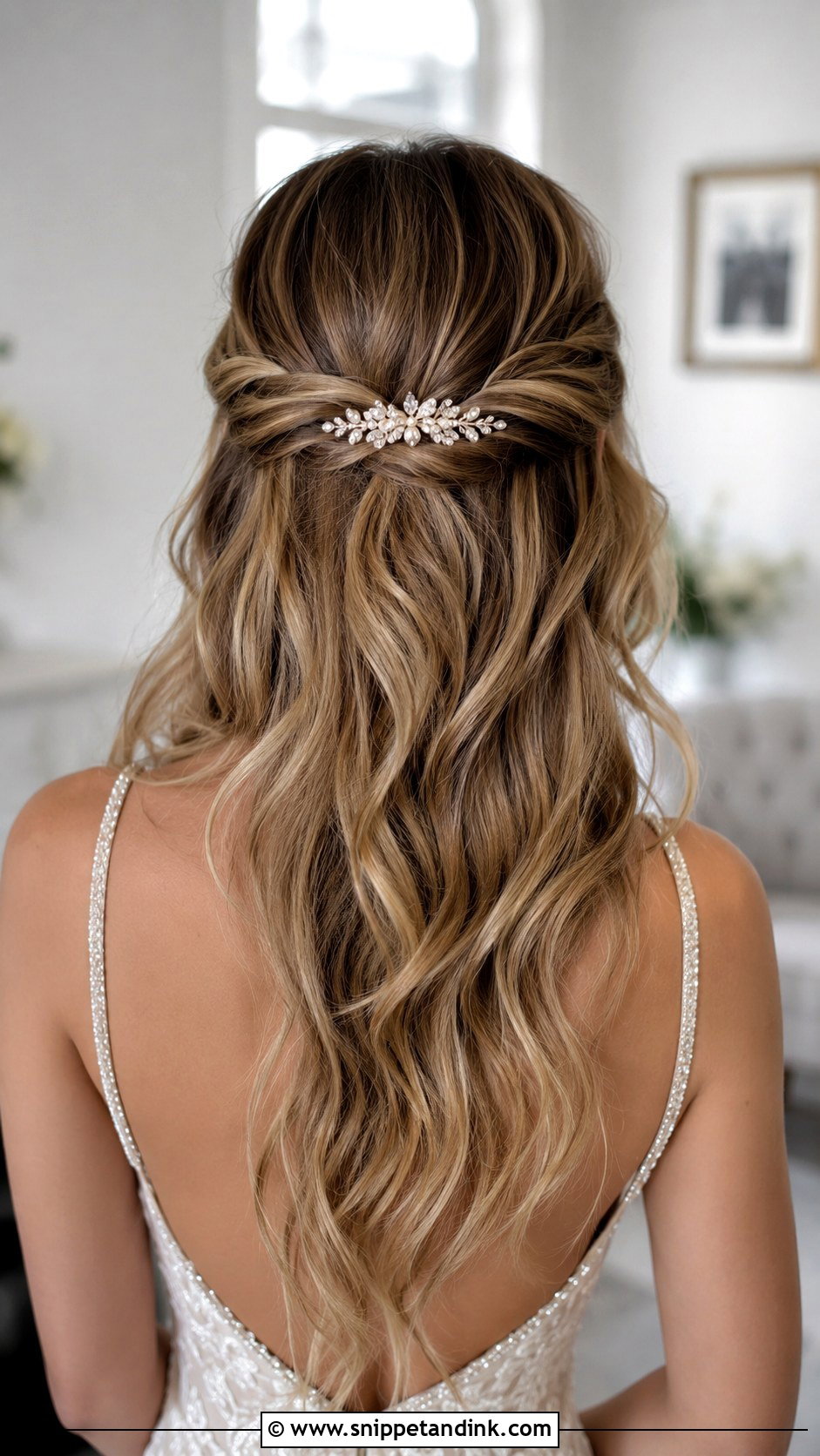 Half Up Half Down with Twisted Side Sections - Snippet and Ink - 25 Medium Length Half-Up Half-Down Wedding Hairstyles