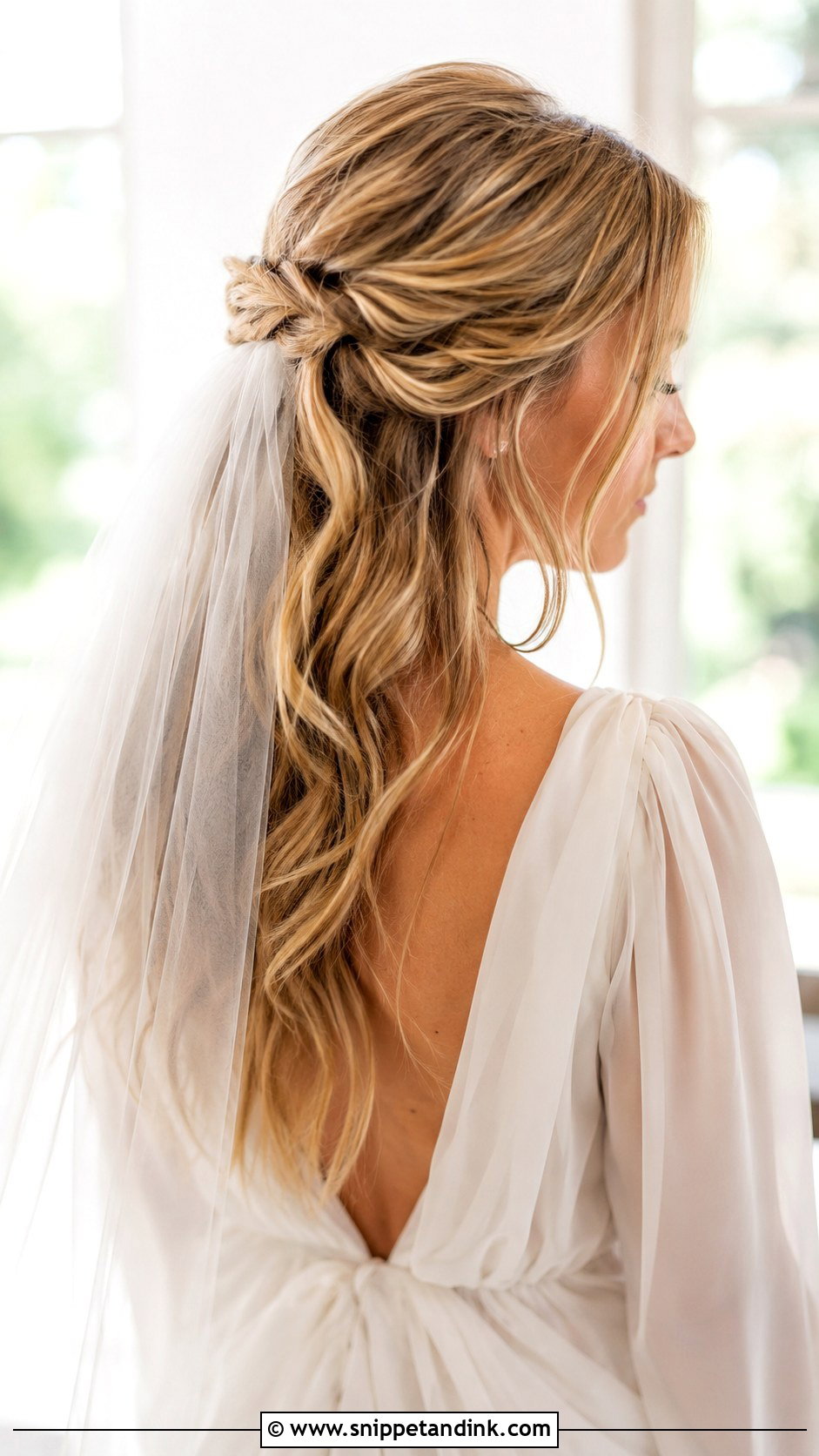 Half Up Half Down with Veil - Snippet and Ink - 20 Old Money Wedding Hairstyles
