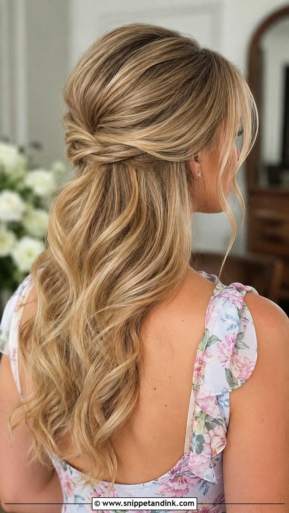 Half Up Hollywood Waves Bridesmaid Hair - Snippet and Ink - 20 Hollywood Waves Bridesmaid Ideas