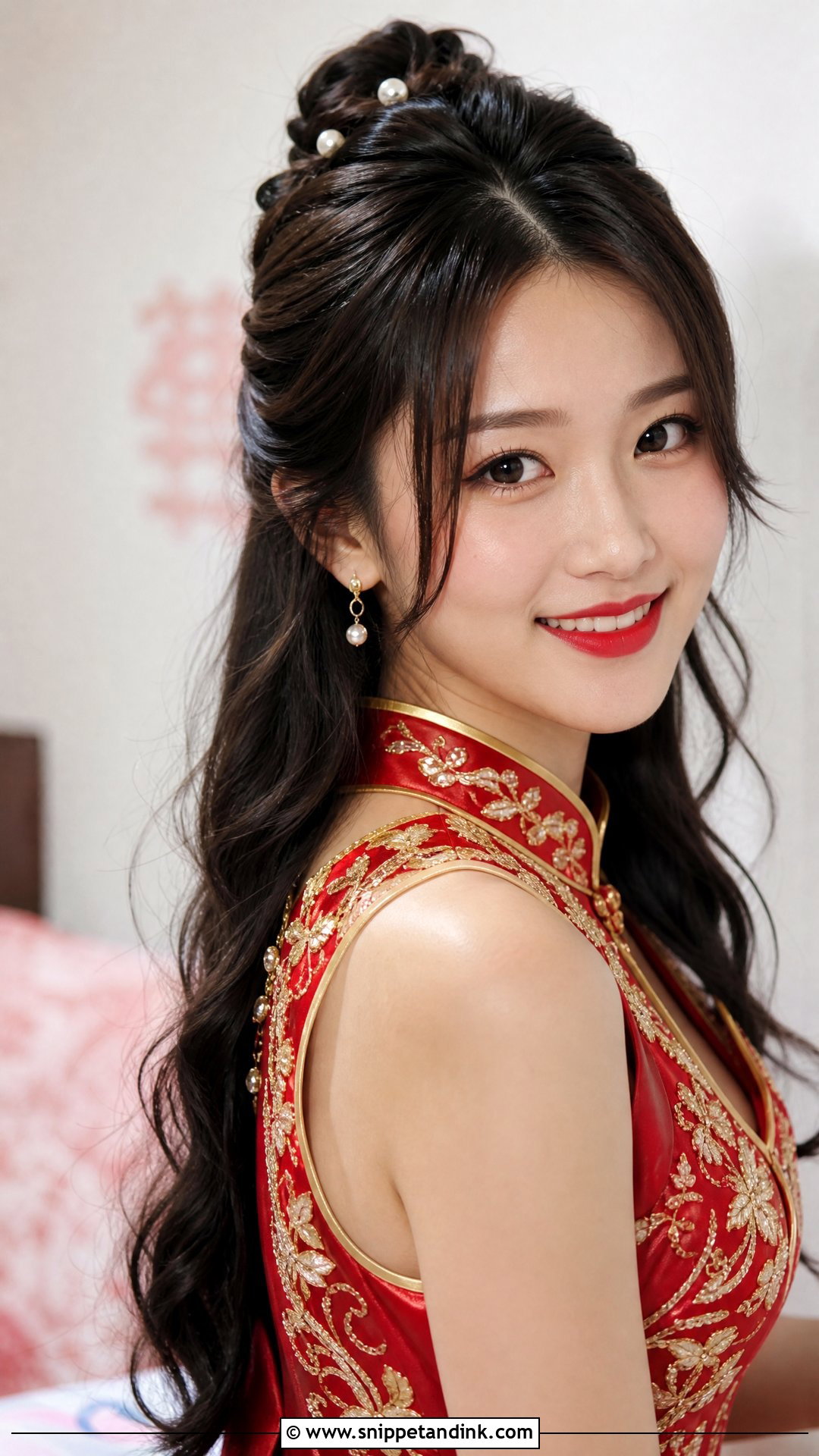 Half Up Knot With Curtain Bangs - Snippet and Ink - 20 Chinese Wedding Hair Ideas
