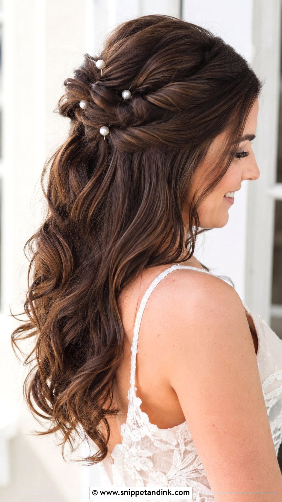 Half Up Knotted Bridal Hair - Snippet and Ink - 20 Brunette Bridal Half-Up Half-Down Hair Ideas