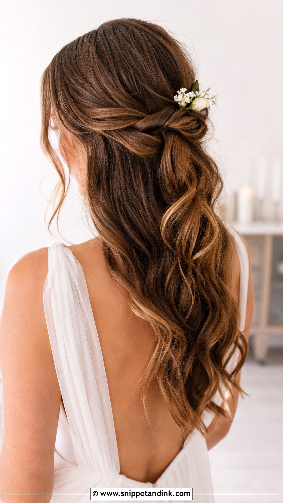 Half Up Knotted Style - Snippet and Ink - 25 Medium Length Half-Up Bridal Hair Ideas