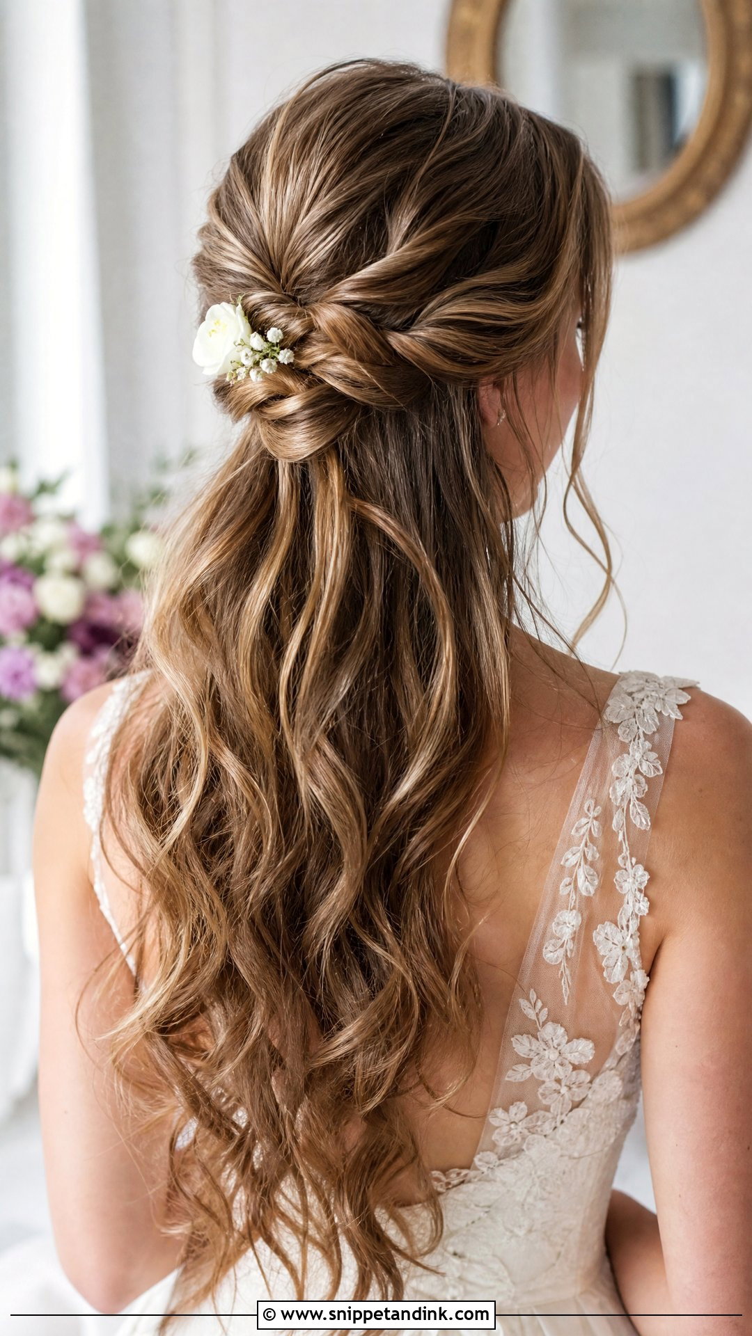 Half Up Knotted Style With Curls - Snippet and Ink - 20 Wedding Hairstyles for Layered Hair