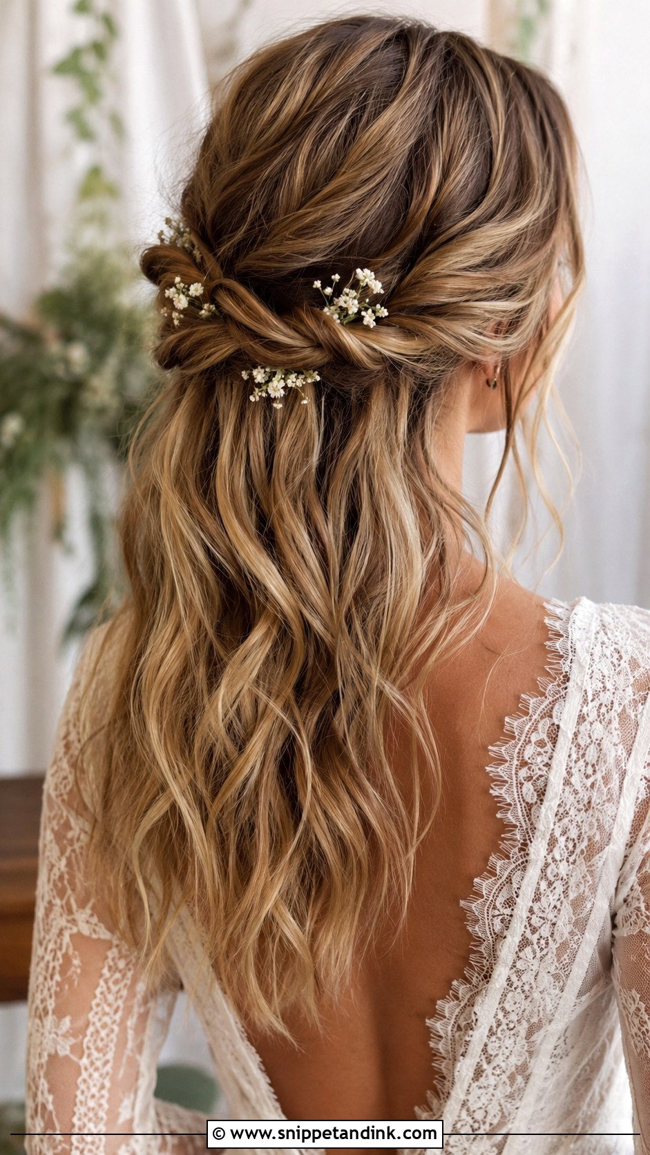 Half Up Knotted Wedding Hairstyle - Snippet and Ink - 25 Medium Length Half-Up Half-Down Wedding Hairstyles