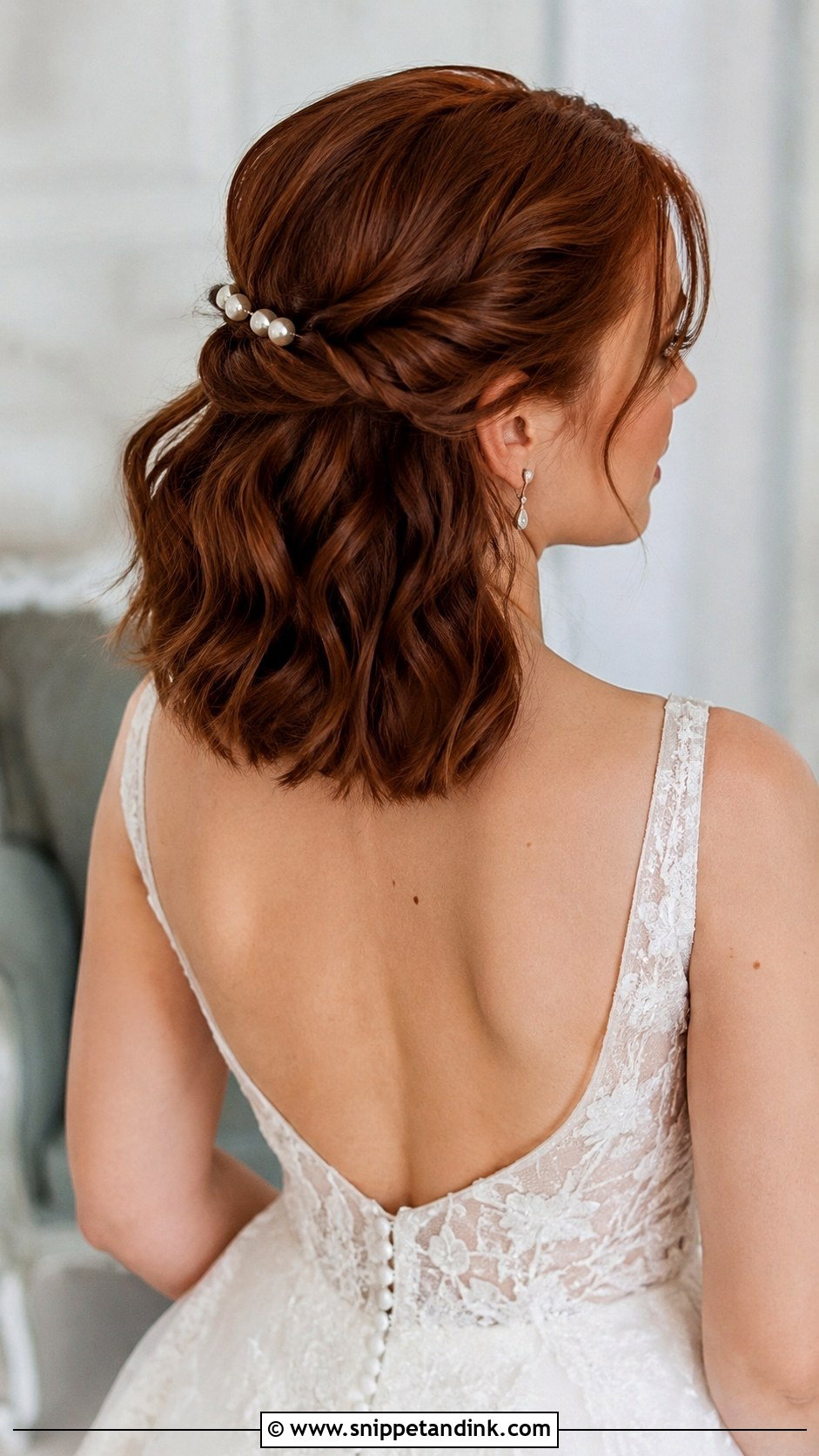 Half Up Lob with Twisted Sides - Snippet and Ink - 25 Half-Up Short Hair Wedding Ideas