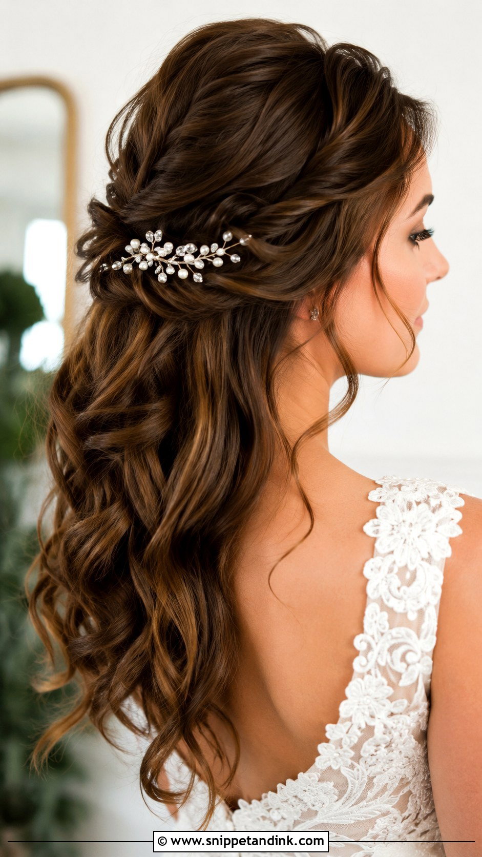 Half Up Loose Curls Bridal Hair - Snippet and Ink - 15 Loose Curls Bridal Hair