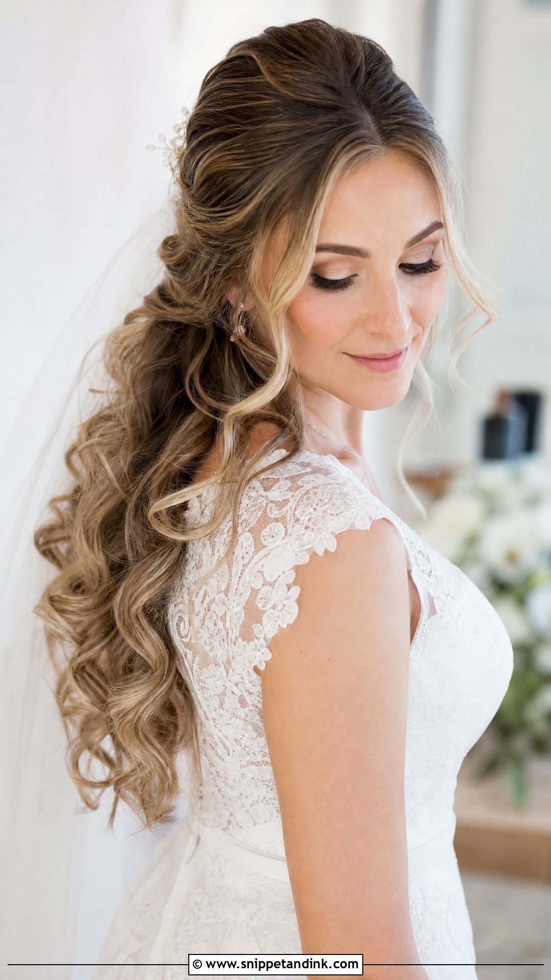Half Up Loose Curls Wedding Hairstyle - Snippet and Ink - 20 Half-Up Wedding Hairstyle Ideas
