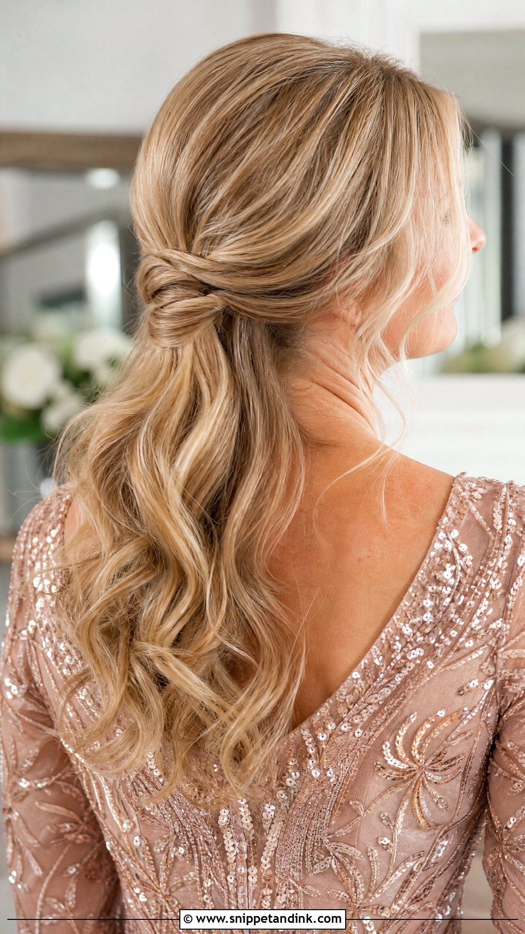 Half Up Low Knot With Waves - Snippet and Ink - 20 Half-Up Mother of Bride Hairstyles