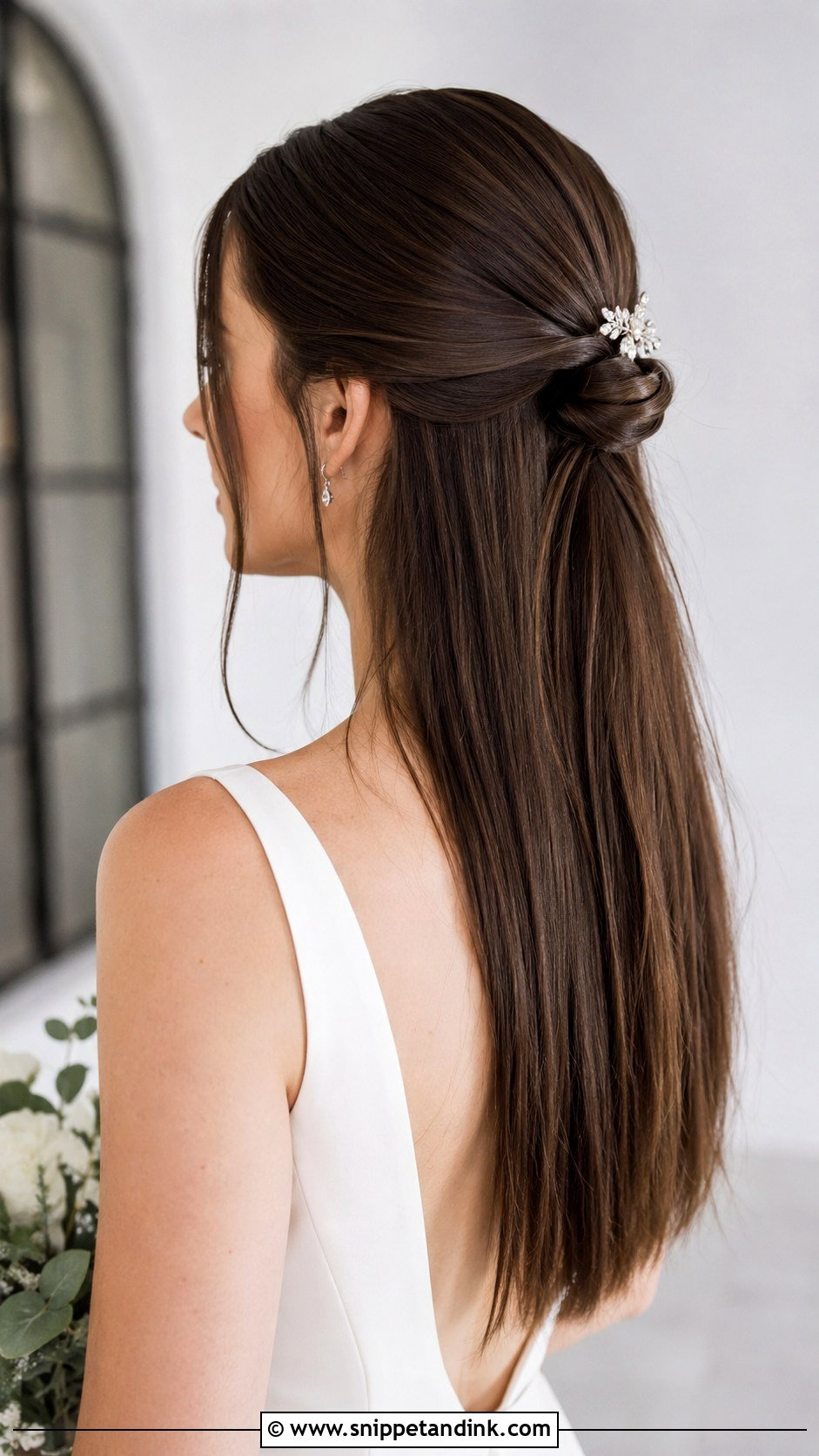 Half Up Low Twist With Long Straight Hair - Snippet and Ink - 25 Long Half-Up Half-Down Wedding Hair Ideas