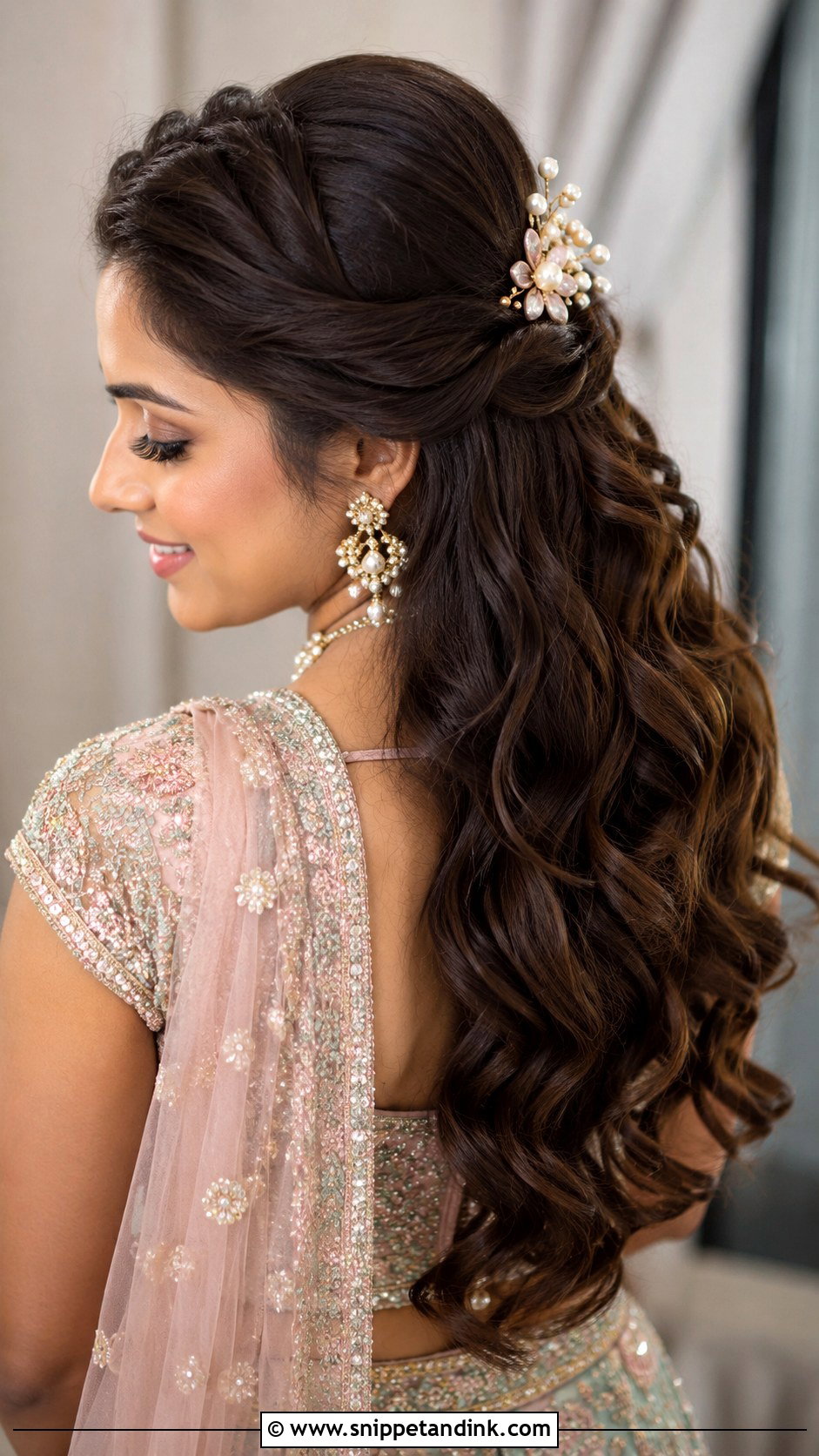 Half Up Mehendi Hairstyle - Snippet and Ink - 15 Mehendi Hairstyles for Bride