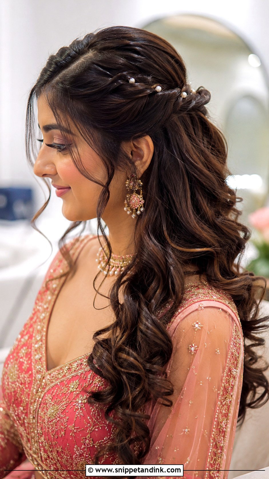 Half Up Mehndi Hairstyle - Snippet and Ink - 15 Mehndi Bridal Hairstyle Ideas