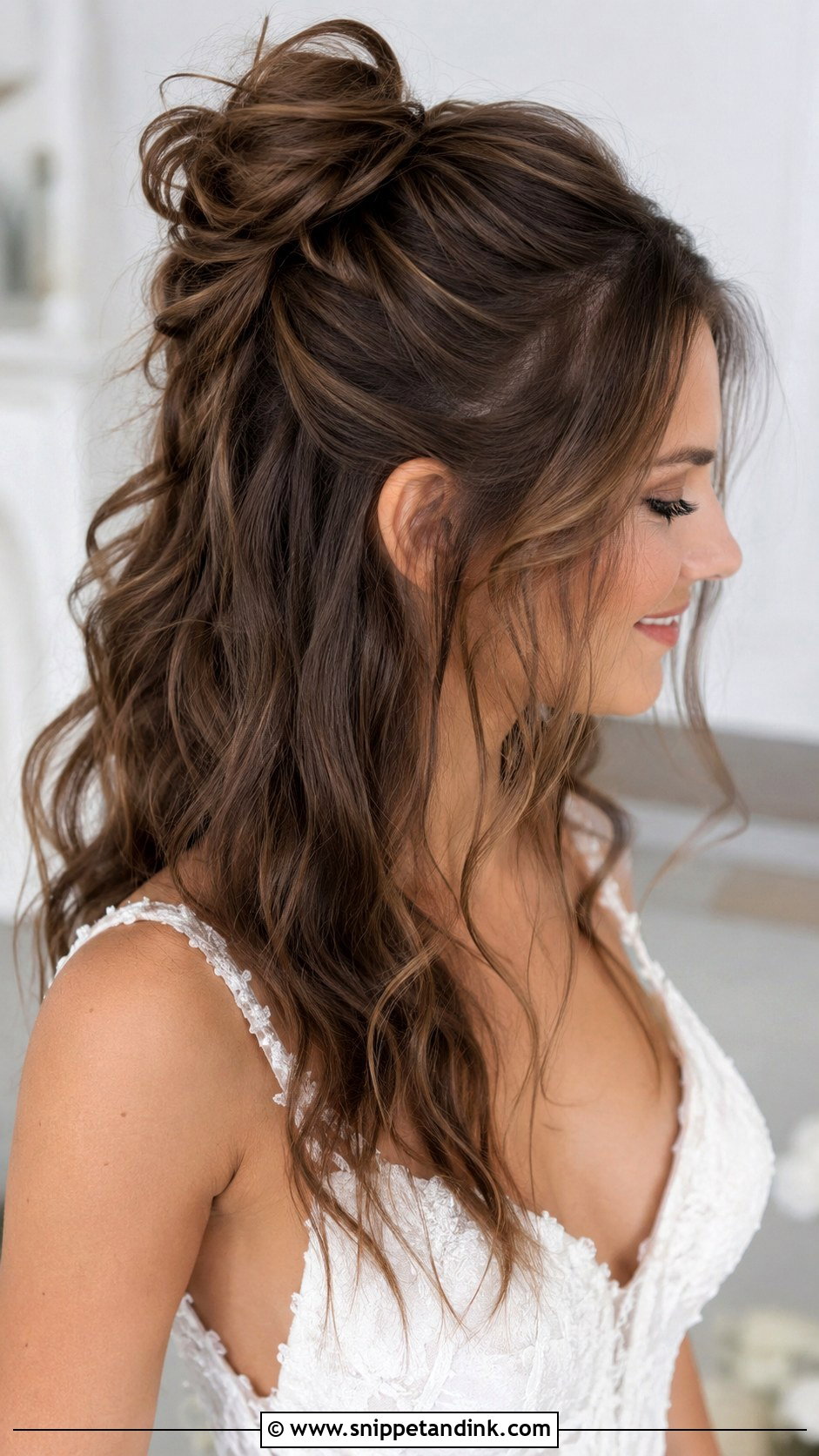 Half Up Messy Bun - Snippet and Ink - 30 Half-Up Wedding Hair Ideas