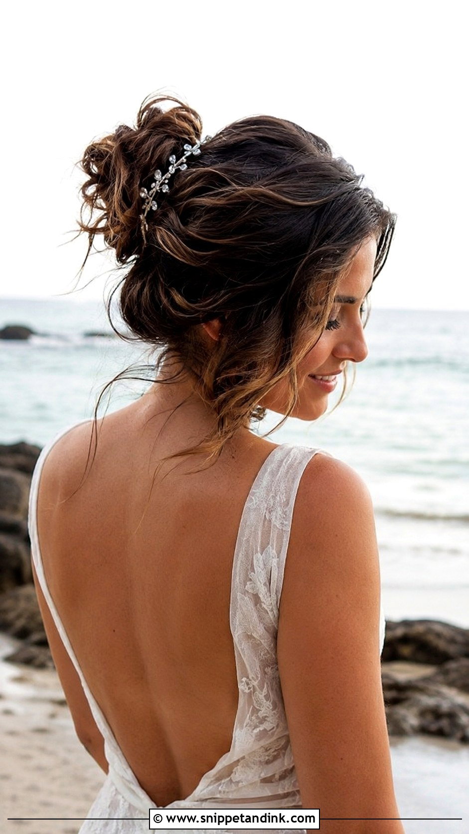 Half Up Messy Bun - Snippet and Ink - 20 Half-Up Beach Wedding Hair Ideas