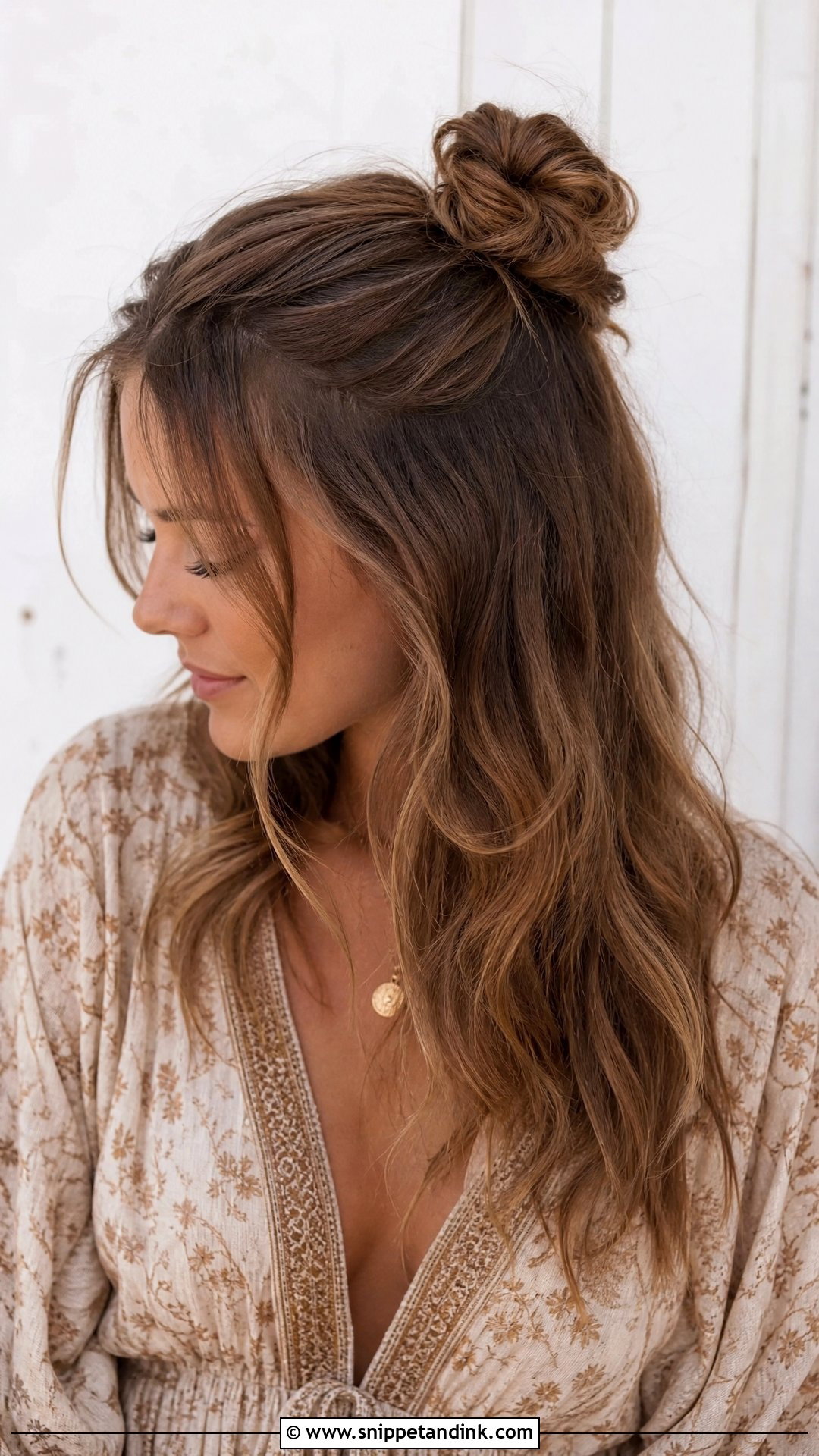 Half Up Messy Bun - Snippet and Ink - 20 Half-Up Hair Styles for Wedding Guest