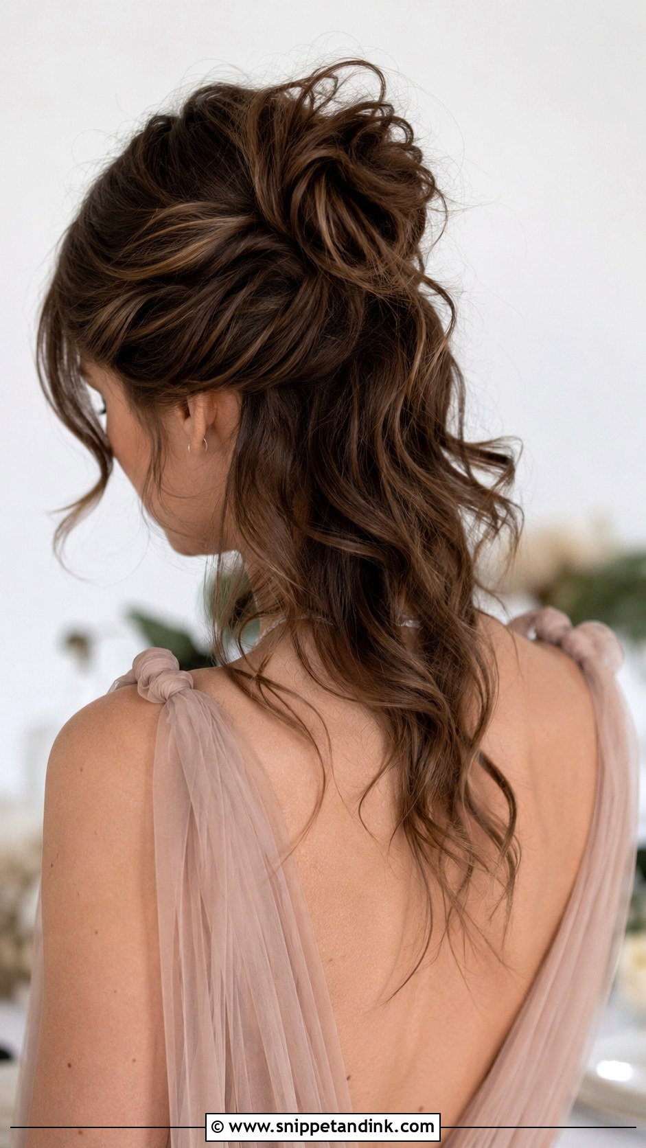 Half Up Messy Bun - Snippet and Ink - 20 Simple Shoulder Length Medium Half-Up Wedding Guest Hairstyles