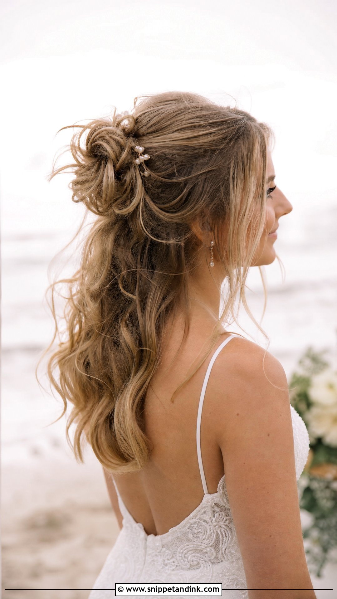 Half Up Messy Bun Wedding Hairstyle - Snippet and Ink - 20 Half Updo Wedding Ideas