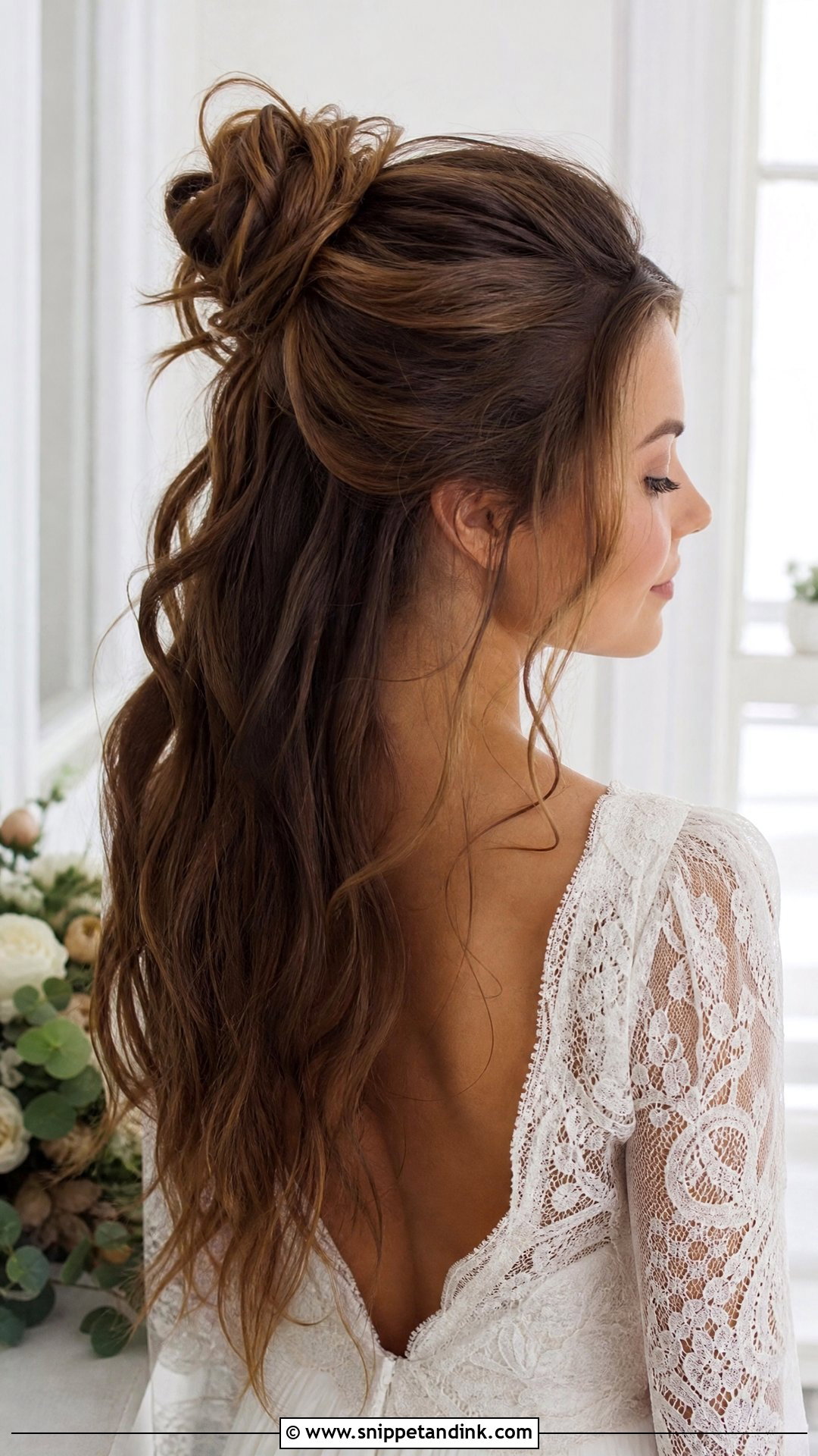 Half Up Messy Bun Wedding Hairstyle - Snippet and Ink - 20 Half-Up Wedding Hairstyle Ideas