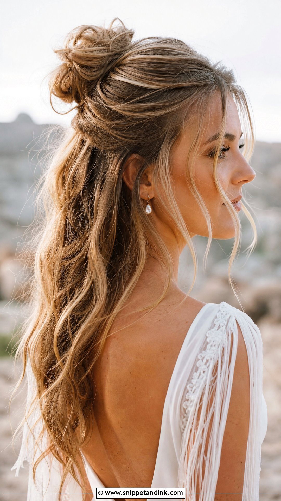 Half Up Messy Bun Wedding Hairstyle - Snippet and Ink - 20 Clip in Hair Extensions Styles Half-Up Down Wedding Hairstyles