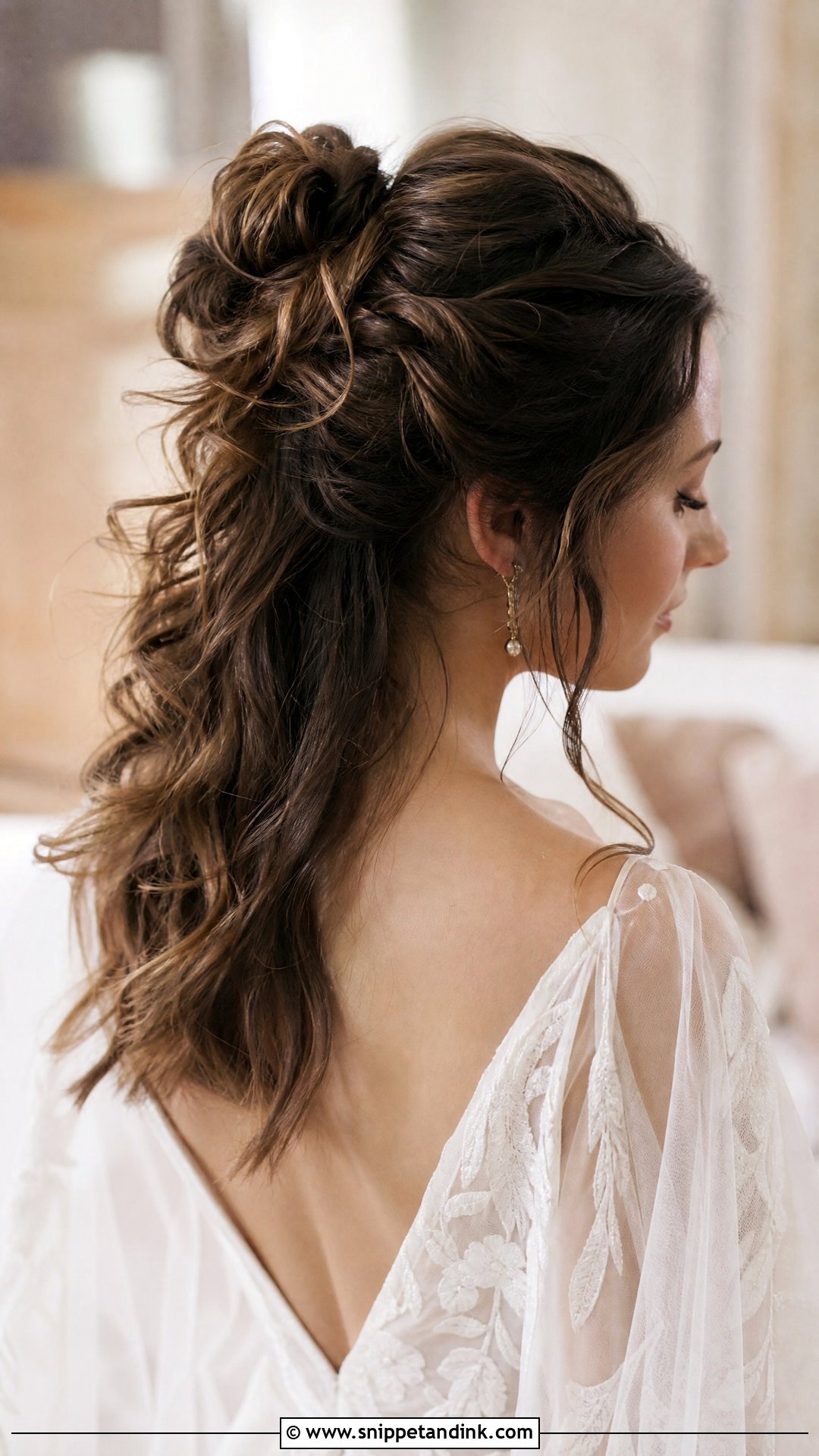 Half Up Messy Bun With Tendrils - Snippet and Ink - 20 Long Half-Up Half-Down Wedding Hairstyles