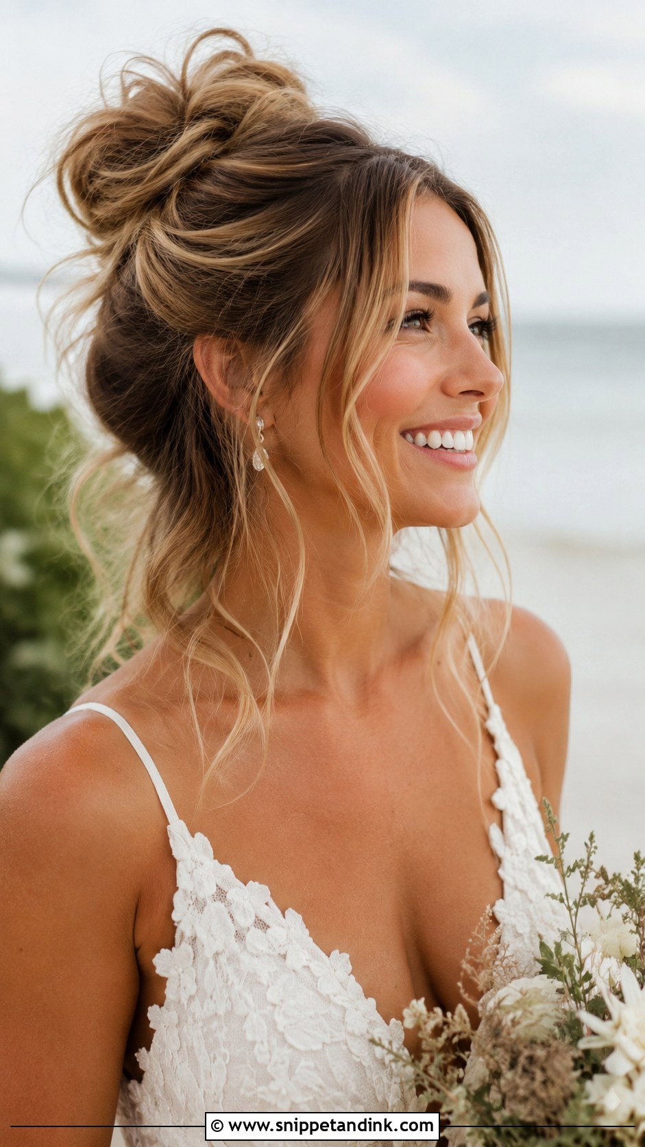 Half Up Messy Bun With Tendrils - Snippet and Ink - 25 Half-Up Wedding Guest Hairstyles