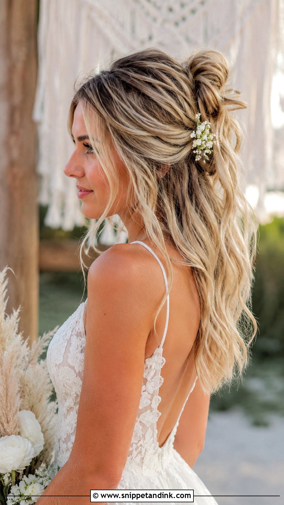 Half Up Messy Bun - Snippet and Ink - 20 Bridal Messy Bun Hairstyles