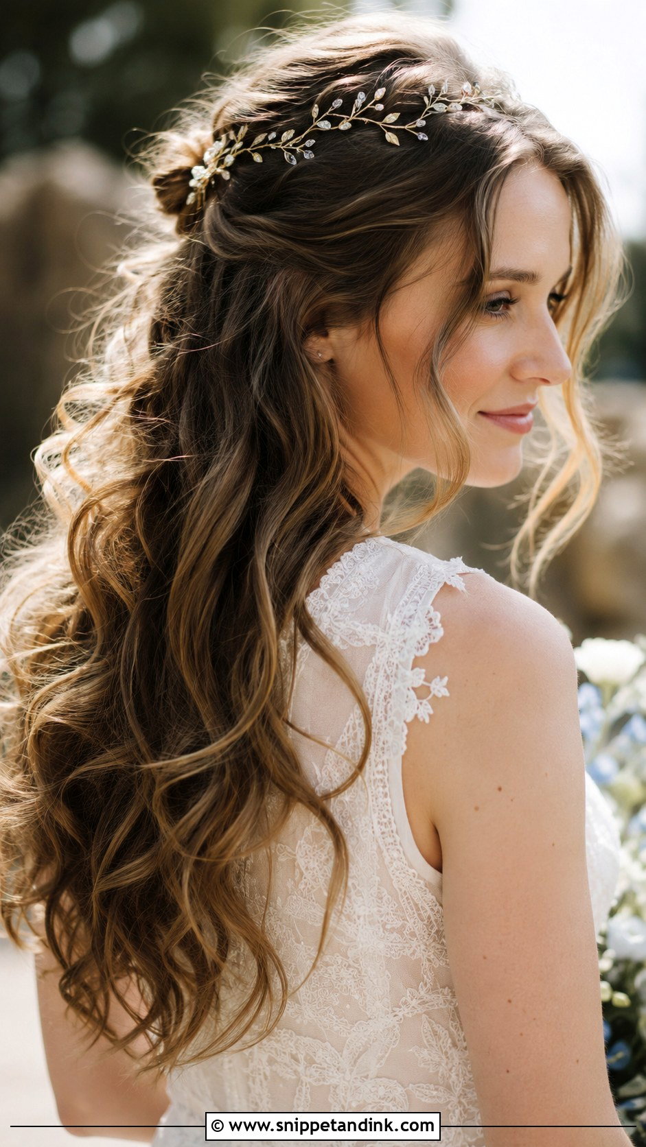 Half Up Messy Textured Style - Snippet and Ink - 25 Half-Up Long Hair Wedding Styles