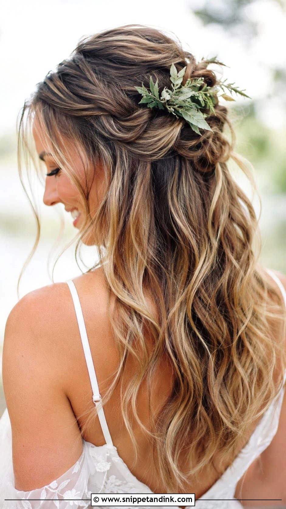 Half Up Messy Updo - Snippet and Ink - 25 Medium Length Half-Up Bridal Hair Ideas
