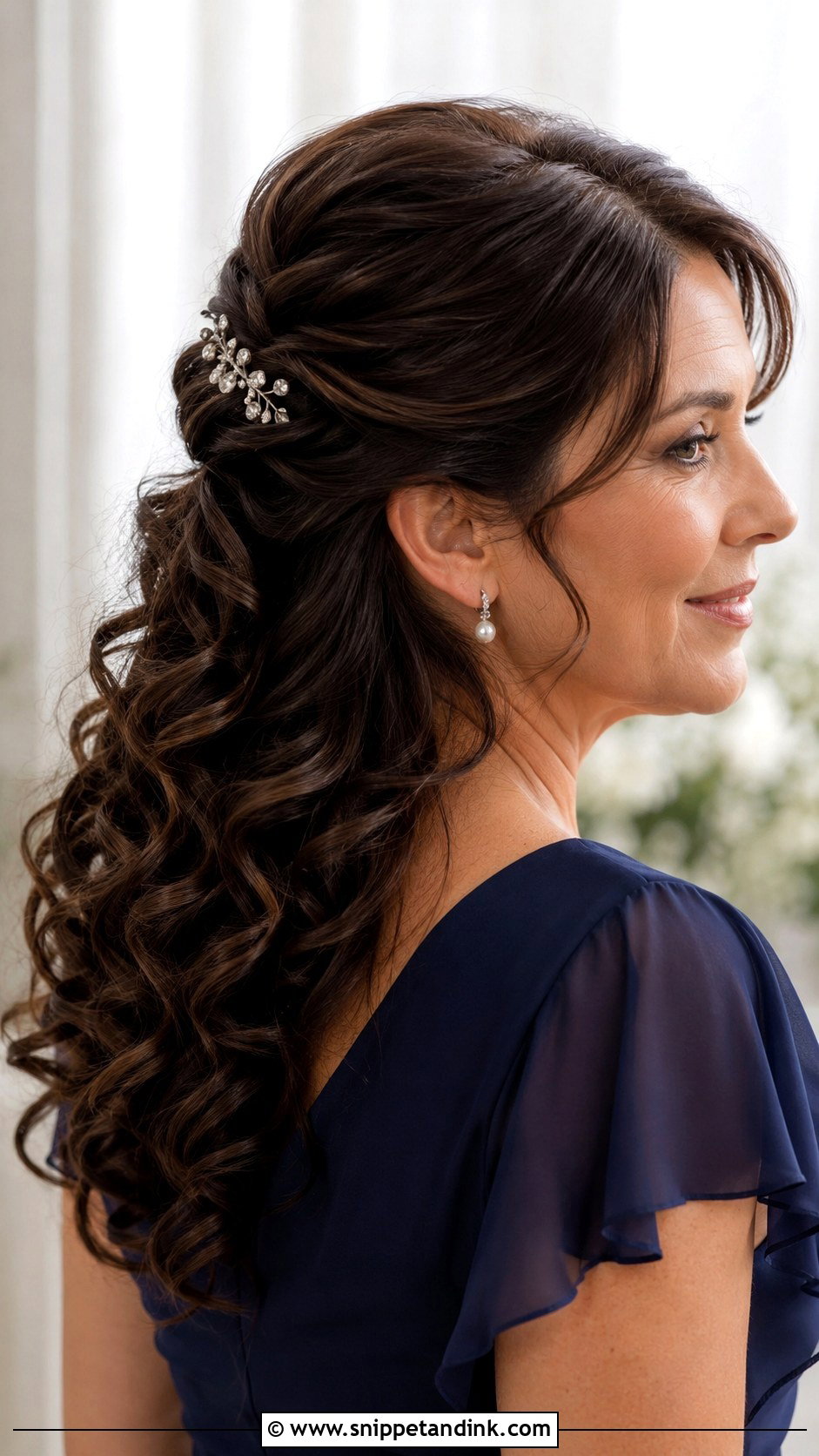 Half Up Mother Of Groom Hairstyle With Curls - Snippet and Ink - 15 Half-Up Mother of Groom Hairstyles
