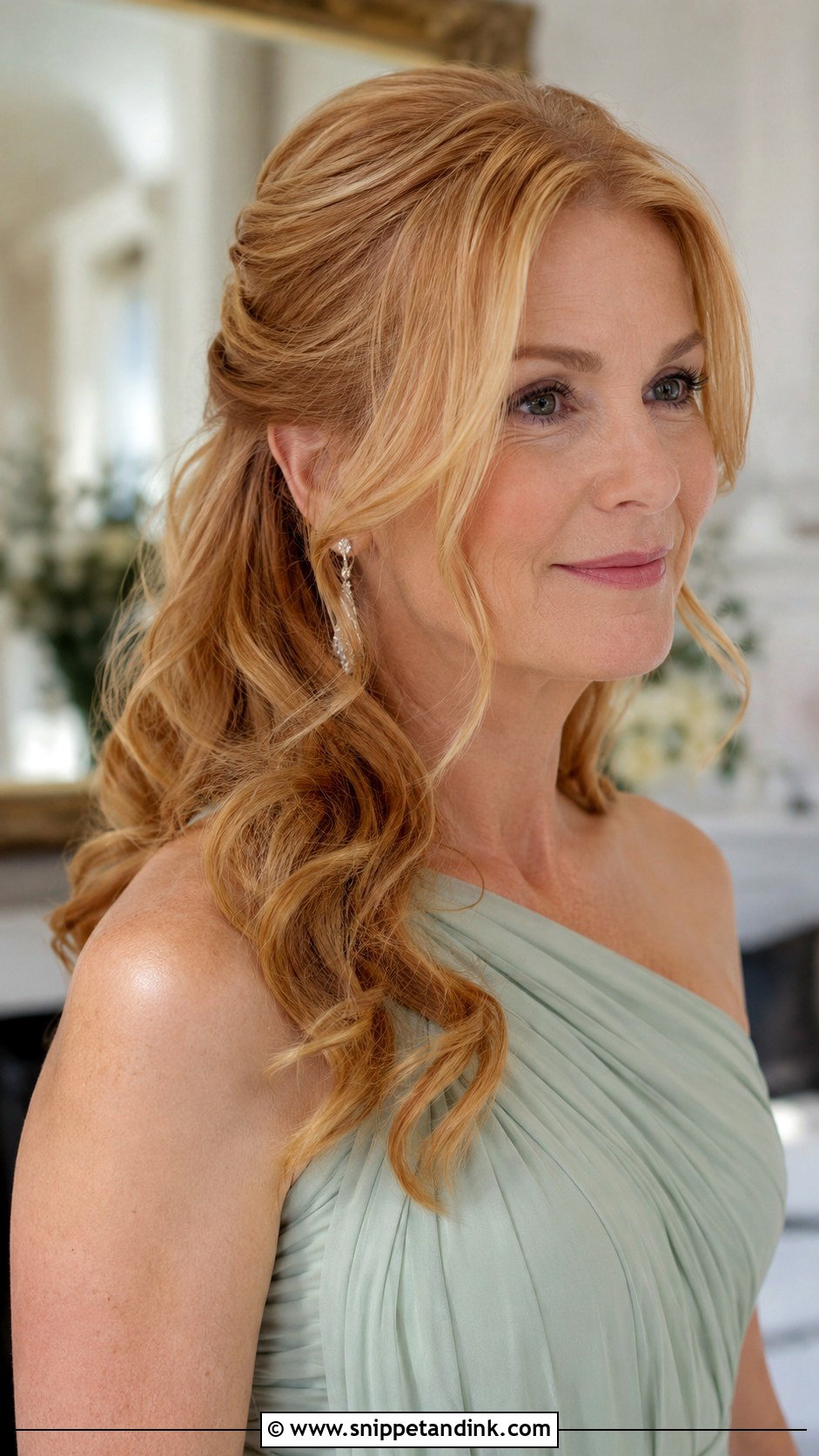 Half Up Mother Of Groom Hairstyle With Face Framing - Snippet and Ink - 15 Half-Up Mother of Groom Hairstyles