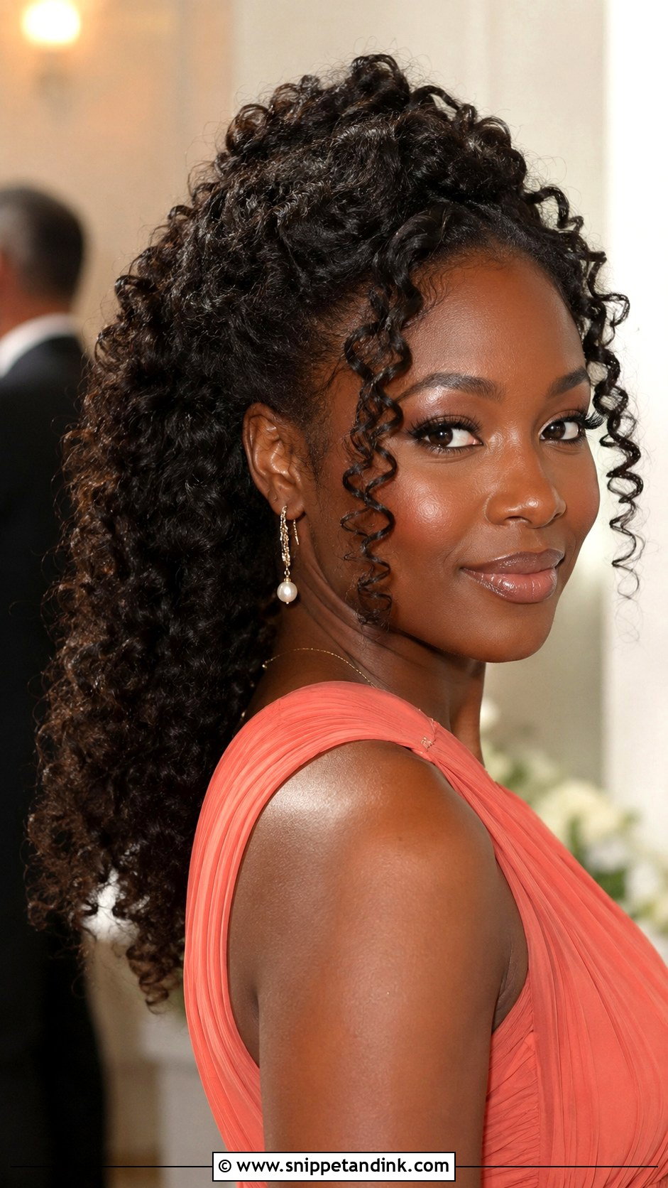Half Up Natural Curls Wedding Guest Hairstyle - Snippet and Ink - 15 Half-Up Curls Wedding Guest Hairstyles